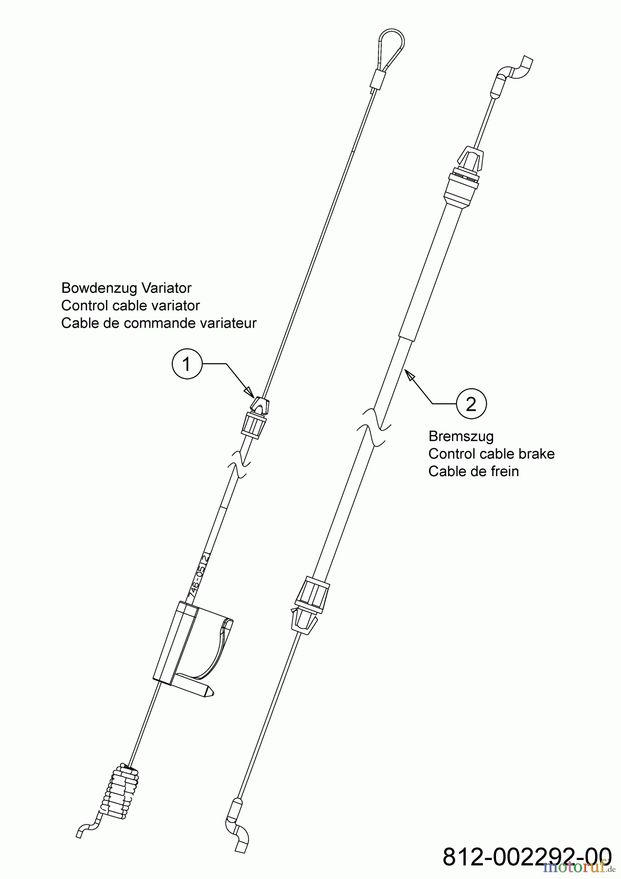  Cub Cadet Motormäher mit Antrieb LM3 ER53ES 12ACPV9B603 (2018) Bremszug, Bowdenzug Variator