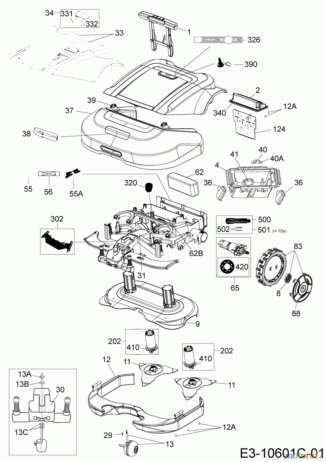  Robomow Mähroboter RS615U (Red) 22BSBR-A619  (2020) Elektromotore, Gehäuse, Messer, Räder