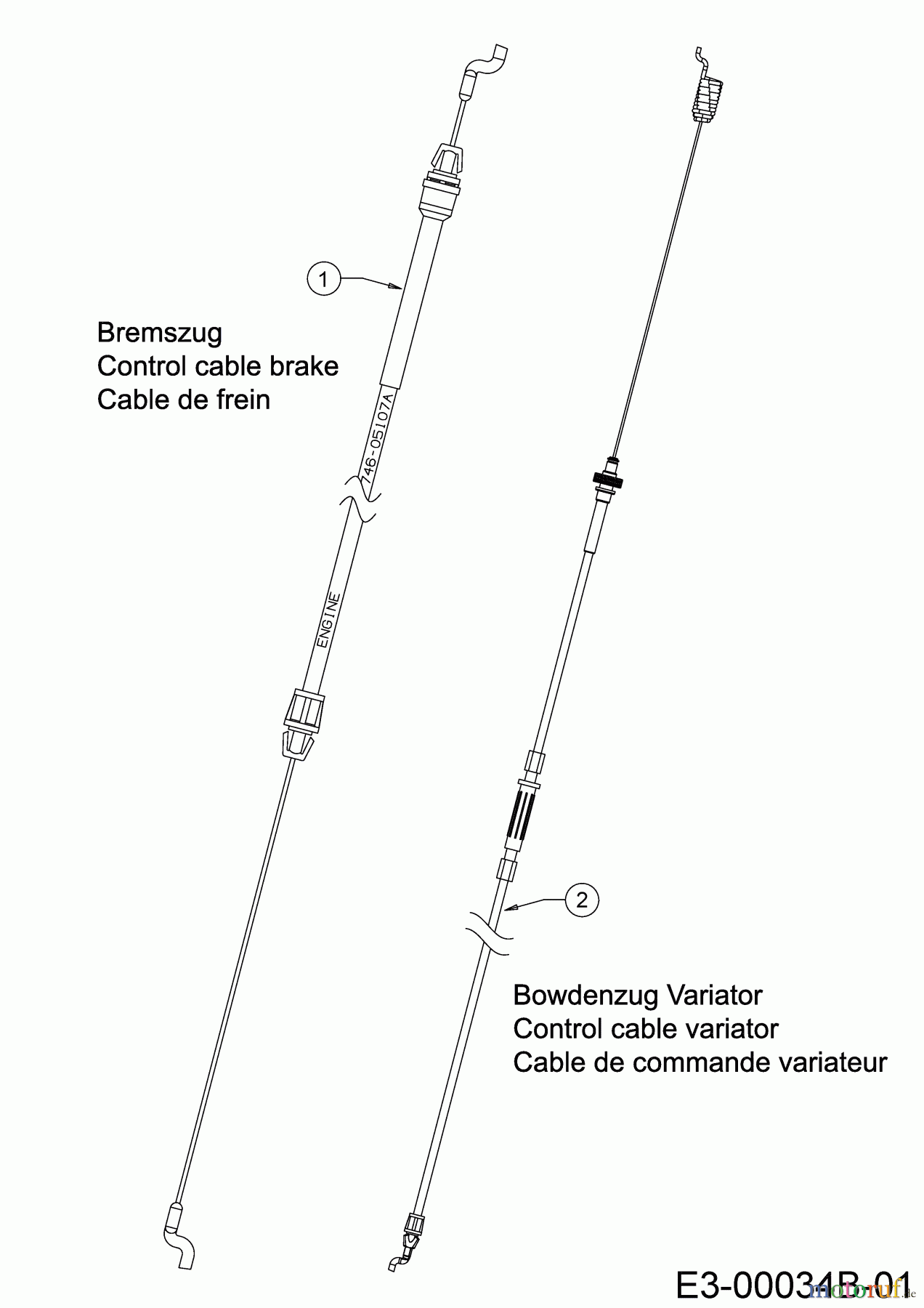  Wolf-Garten Motormäher mit Antrieb OMEGA2 46 W ES SP 12ACYAS7650  (2019) Bremszug, Bowdenzug Variator