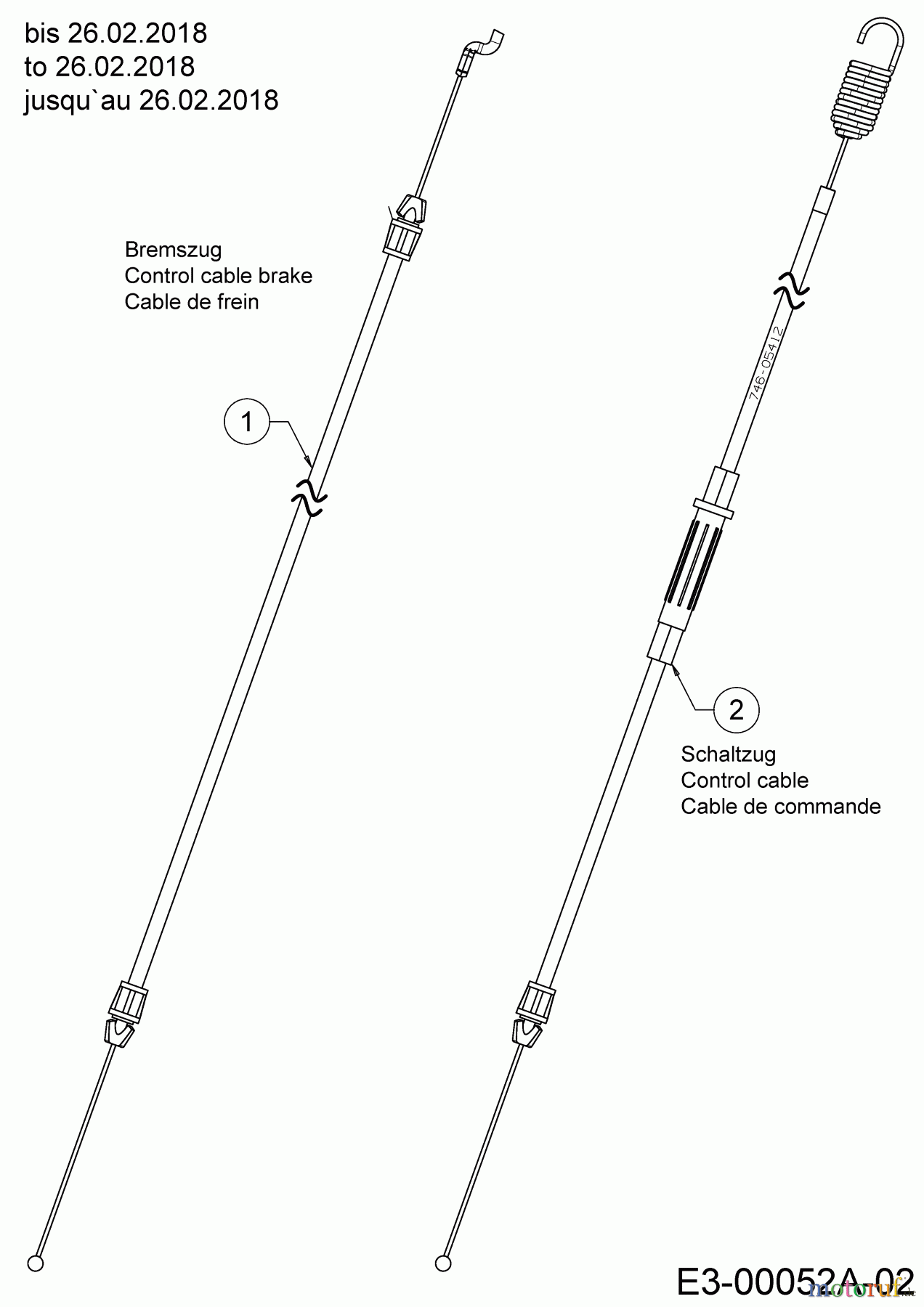  Wolf-Garten Motormäher mit Antrieb Expert 53 B S 12A-ZA7F650  (2018) Bremszug, Schaltzug bis 26.02.2018