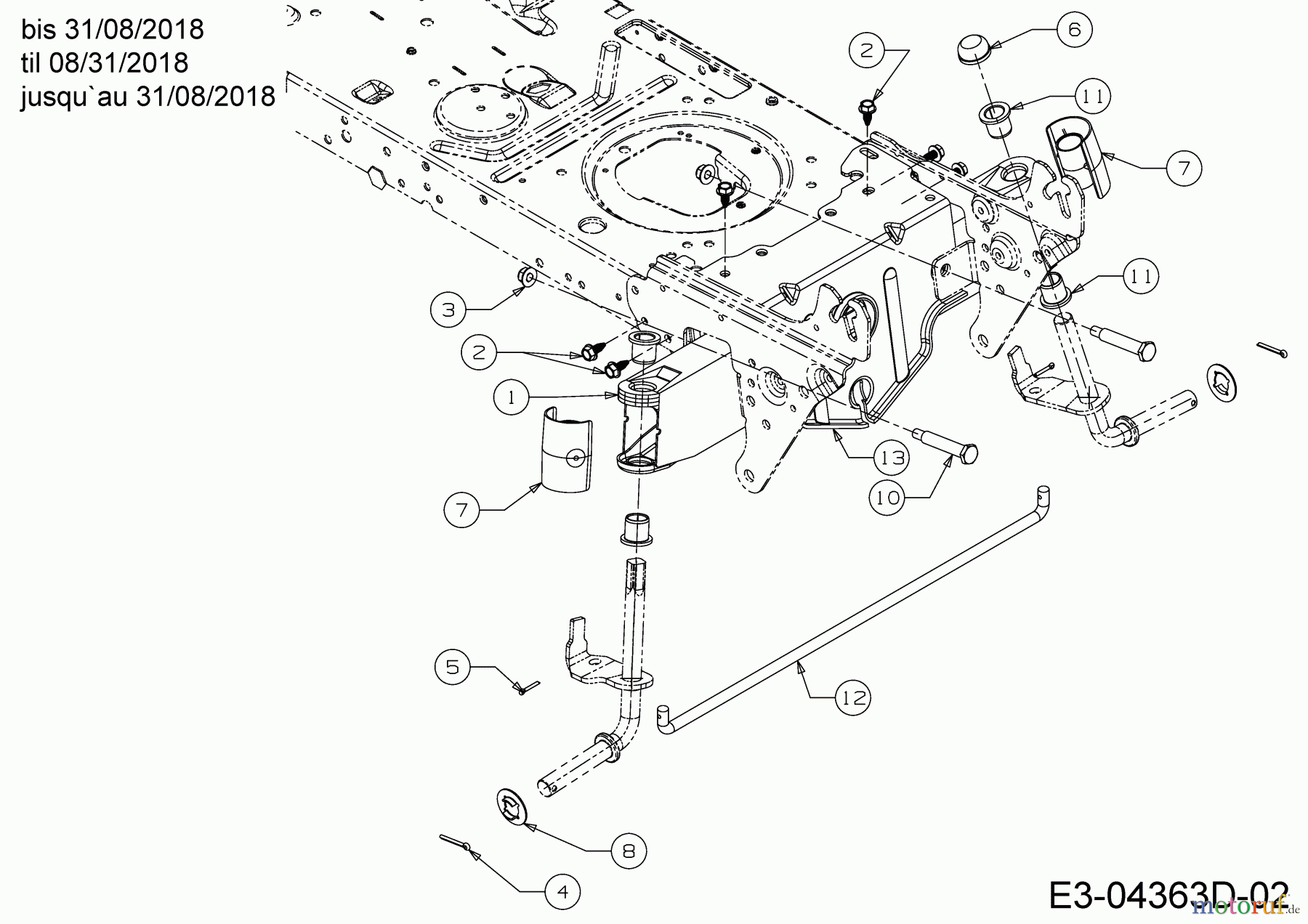  Wolf-Garten Rasentraktoren E 13/96 H 13H2795F650  (2018) Vorderachse bis 31/08/2018