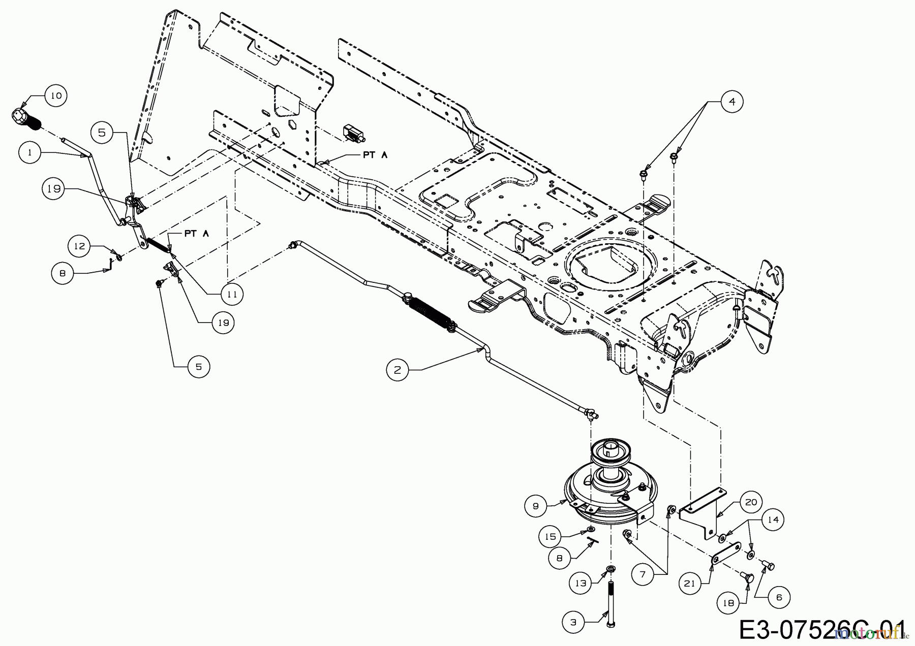  Wolf-Garten Rasentraktoren Expert 105.180 H 13HG91WN650  (2015) Mähwerkseinschaltung, Motorkeilriemenscheibe