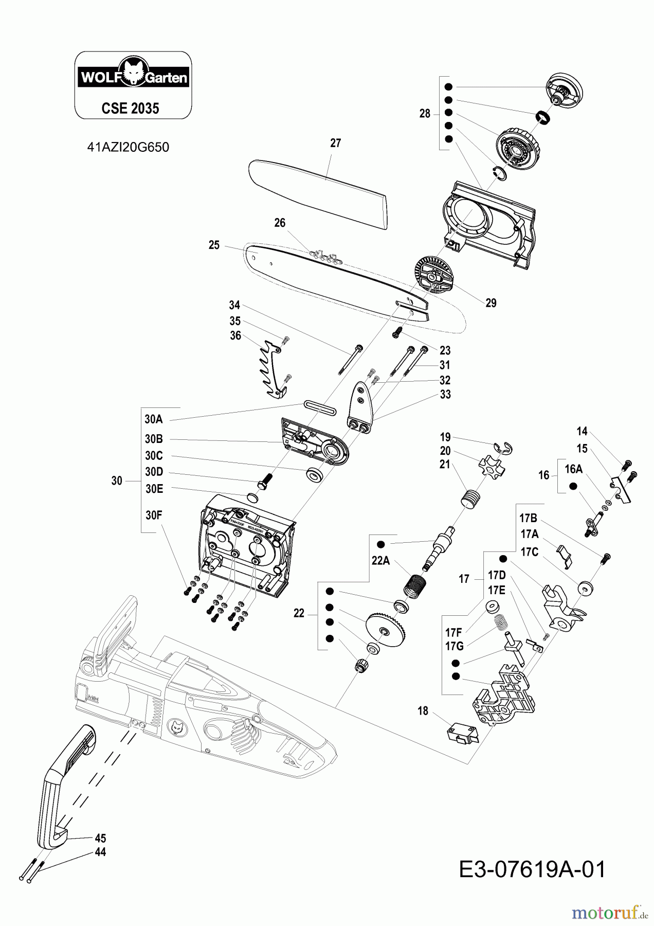  Wolf-Garten Elektrokettensägen CSE 2035 41AZI20G650  (2020) Kette, Schwert