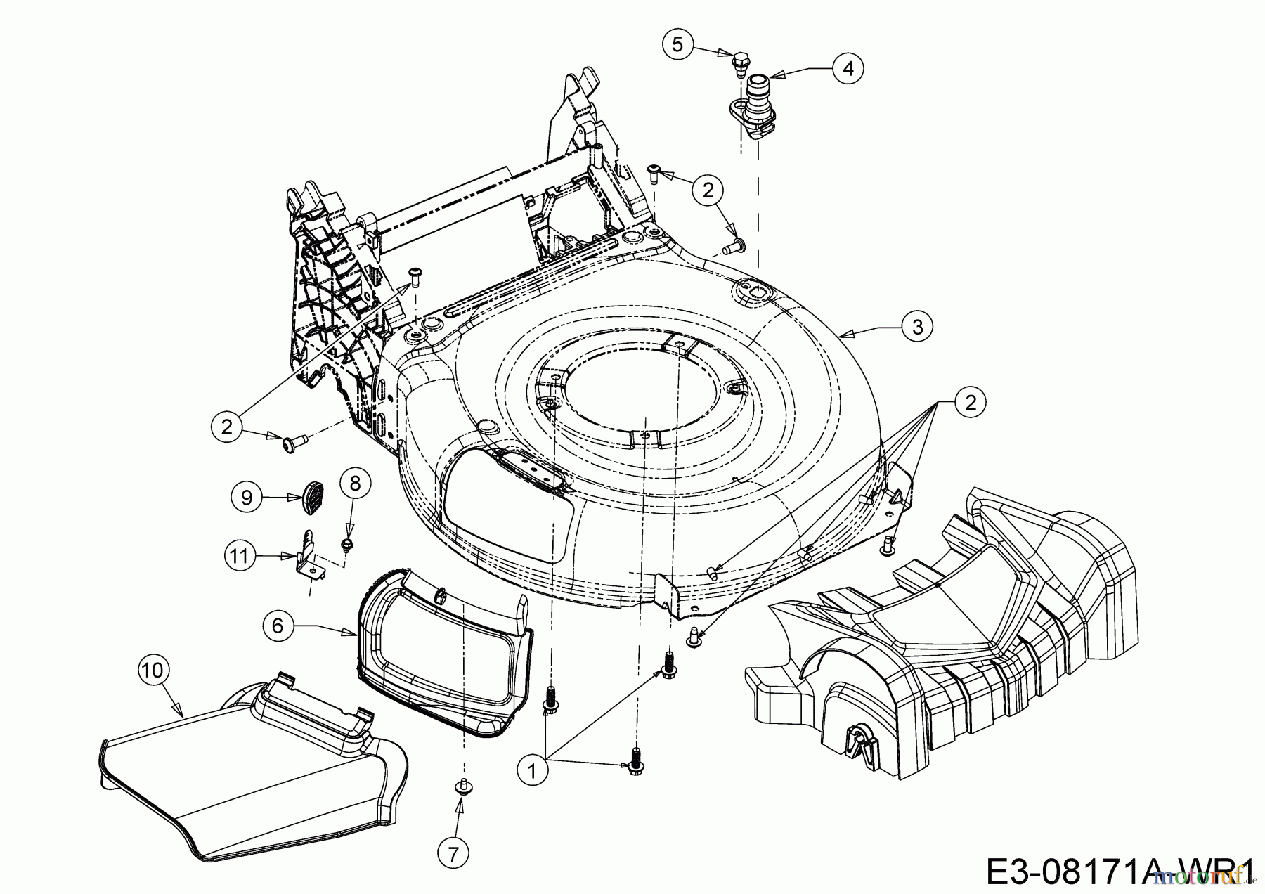  Wolf-Garten Motormäher mit Antrieb A 460 ASPHWIS 12BYTVB9650 (2019) Deflektor, Mähwerksgehäuse, Mulchklappe, Waschdüse