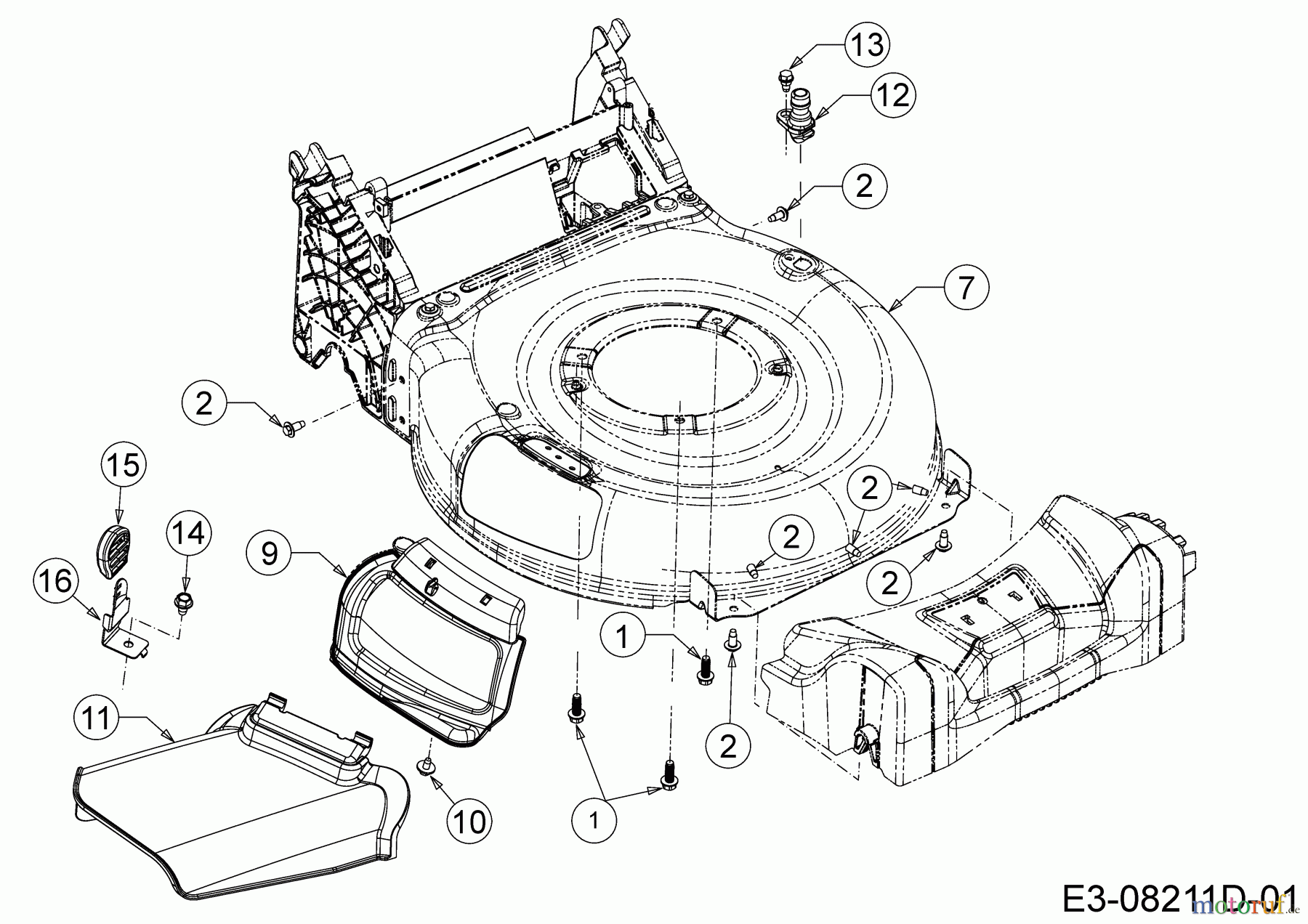  Wolf-Garten Motormäher mit Antrieb A 530 AVHWH 12AQPVEQ650  (2019) Deflektor, Mähwerksgehäuse, Mulchklappe, Waschdüse