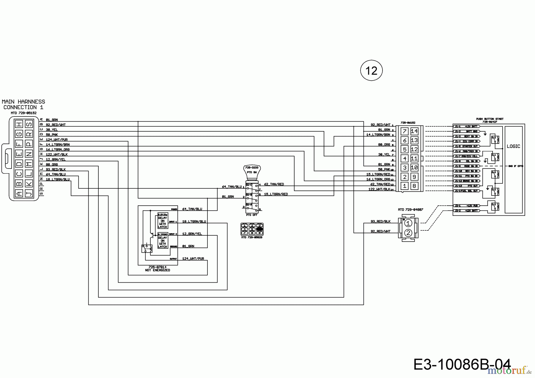  Wolf-Garten Rasentraktoren 106.220 H 13BAA1VR650  (2019) Schaltplan Elektromagnetkupplung