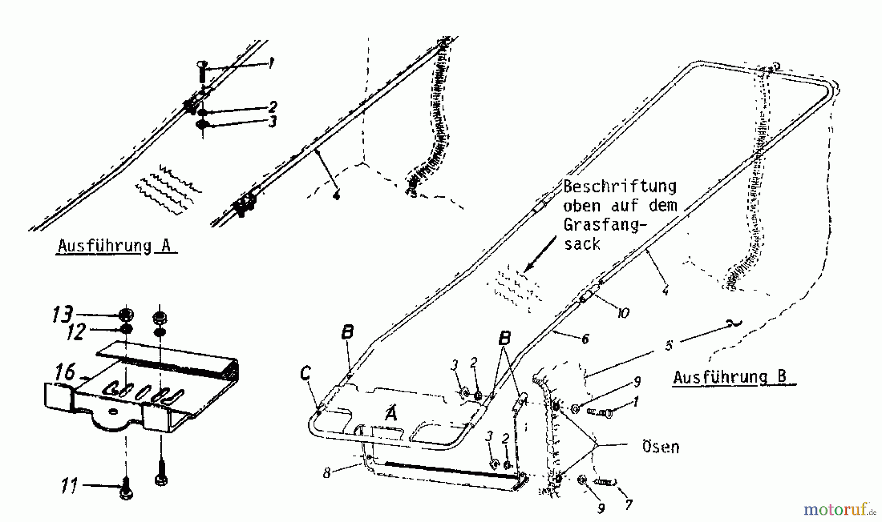  MTD Zubehör Zubehör Rasenmäher Grasfangvorrichtung 003 - für Seitenauswerfer 19X-0030  (1985) Grasfangkorb