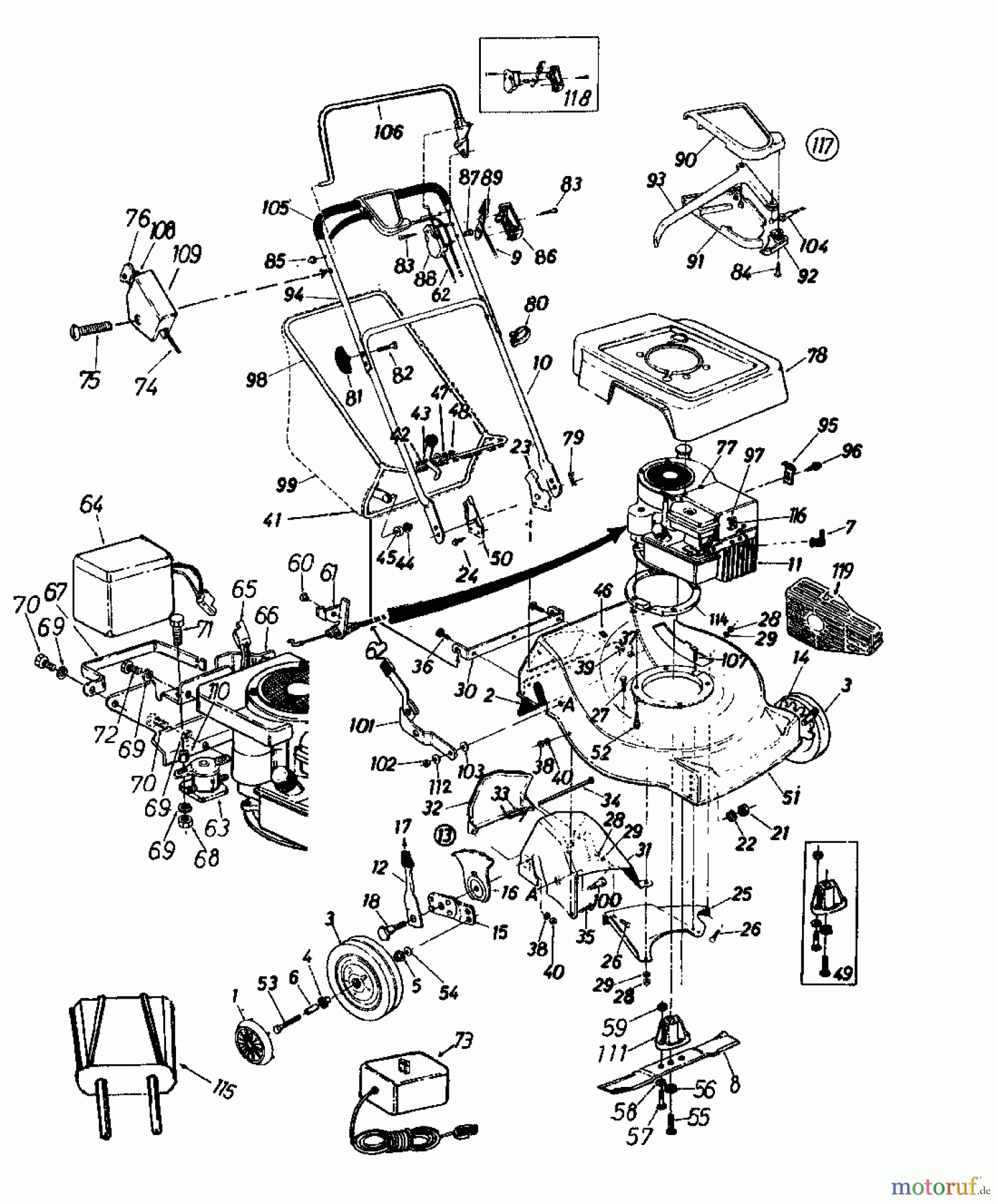  MTD Motormäher mit Antrieb REX-COMBI 51 ESSL 126-3570  (1986) Grundgerät