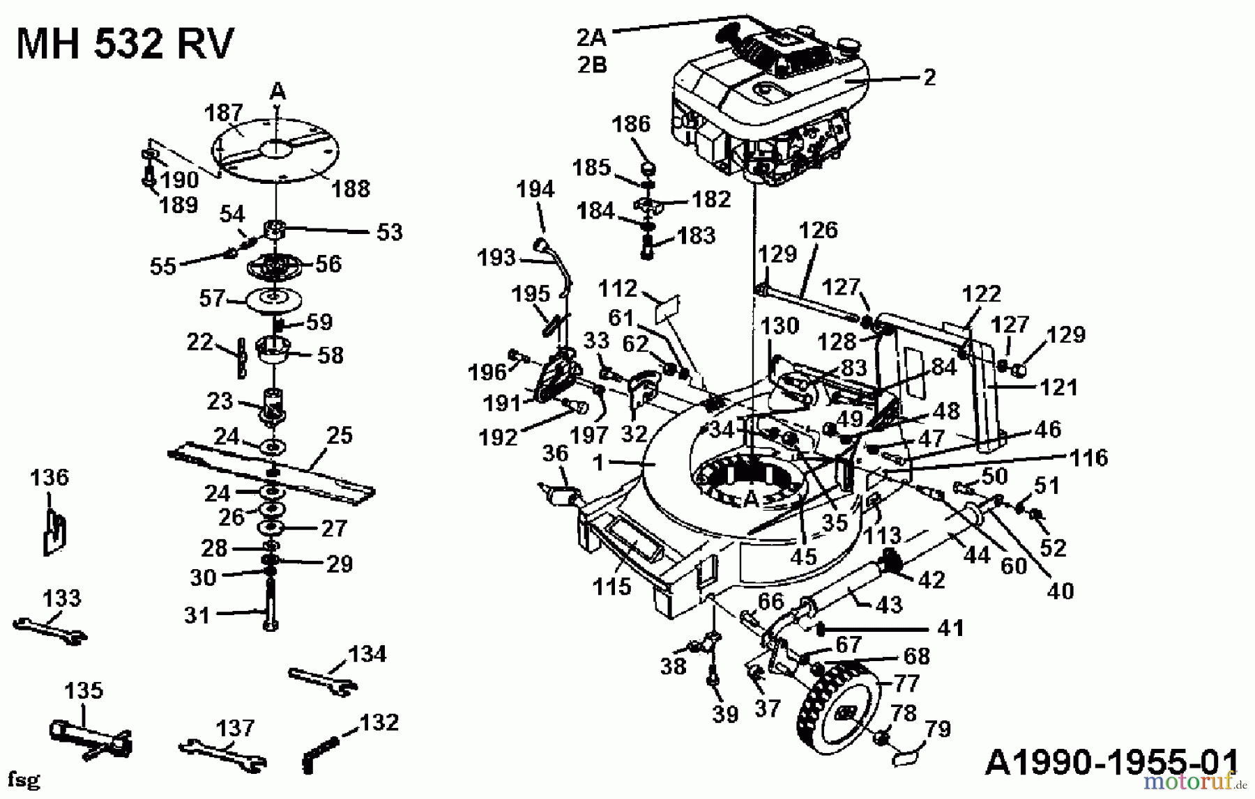  Gutbrod Motormäher mit Antrieb MH 532 RV 04007.01  (1990) Messer, Räder vorne, Schnitthöhenverstellung