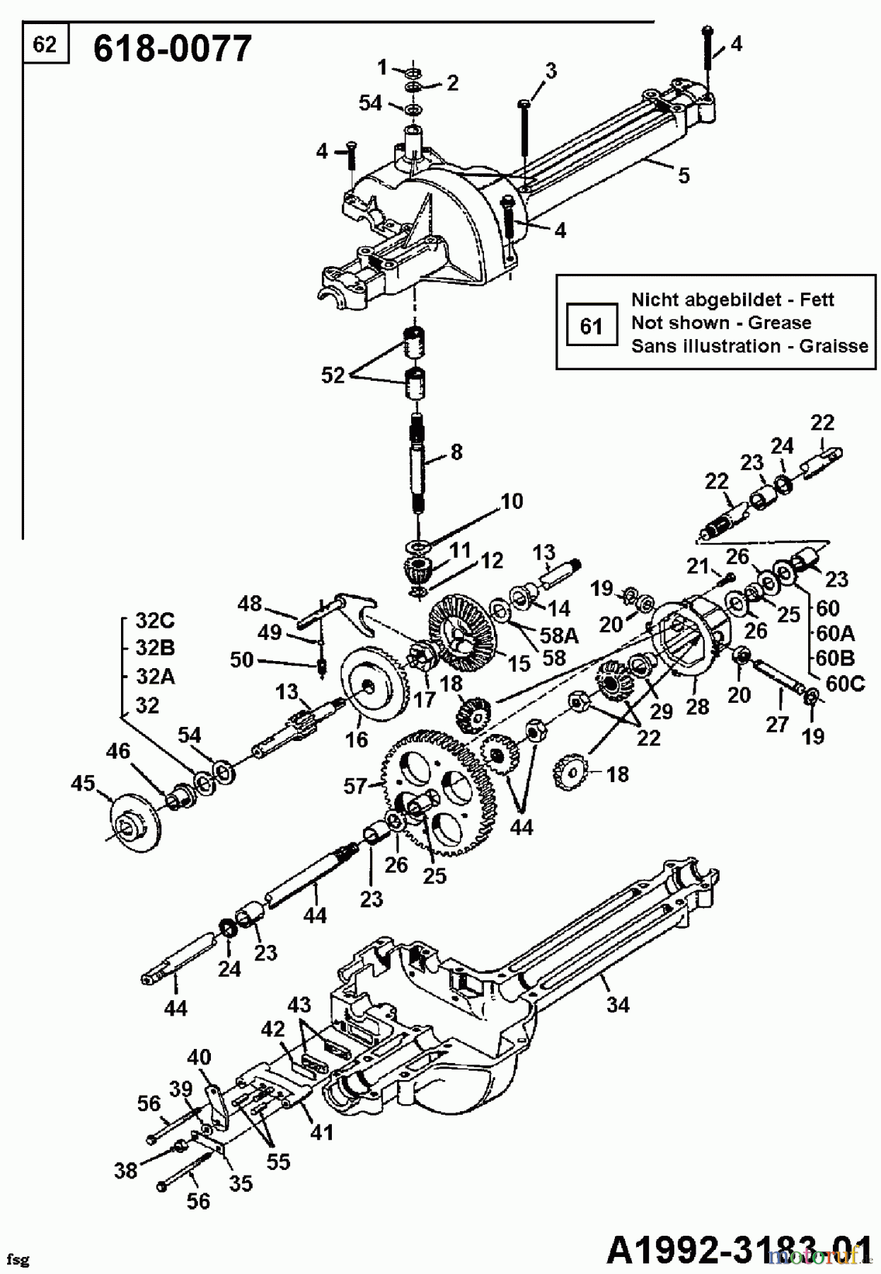  Mastercut Rasentraktoren 10/810 135B451D602  (1995) Getriebe 618-0077