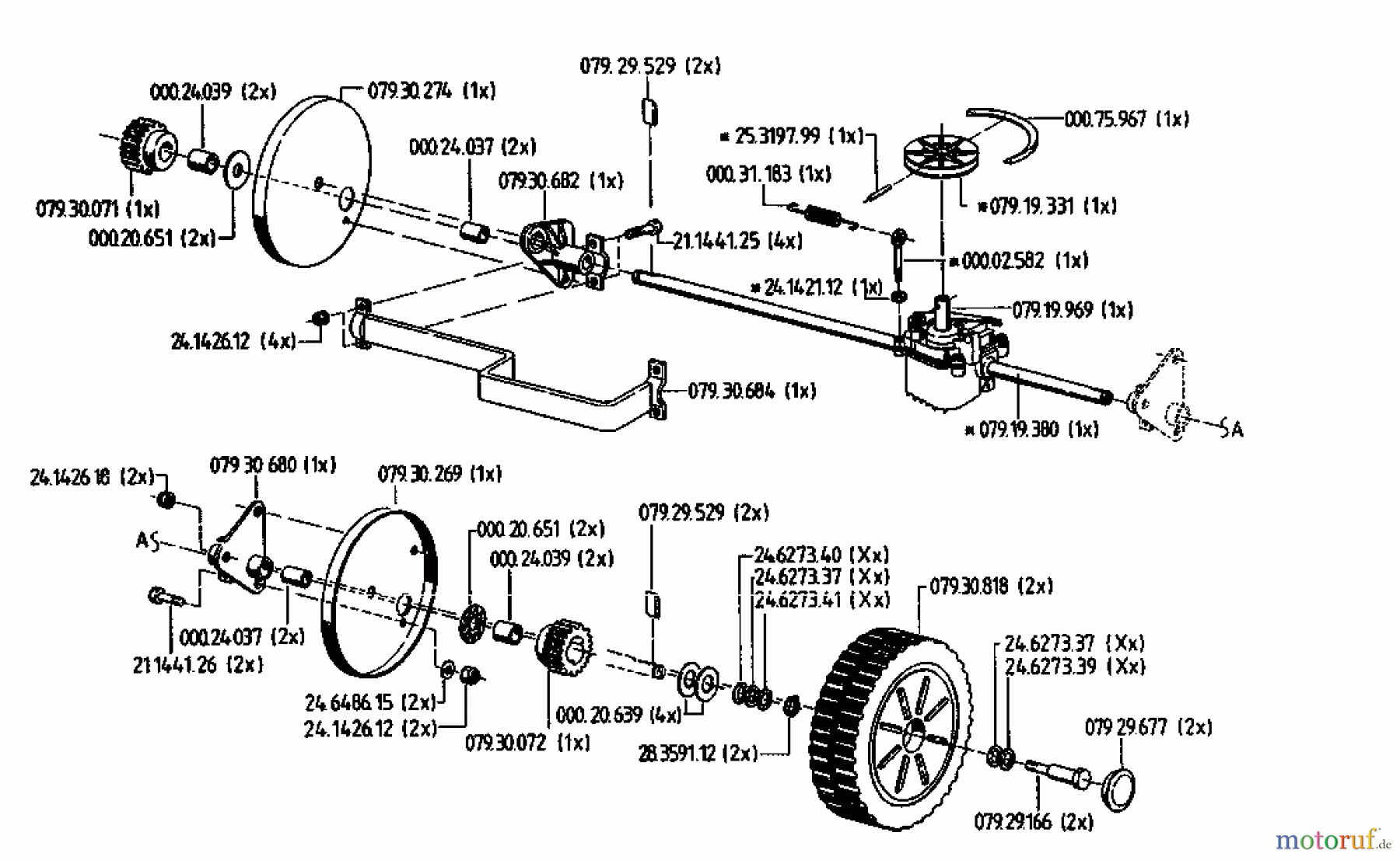  Gutbrod Motormäher mit Antrieb HB 48 RL 02815.01  (1993) Getriebe, Räder