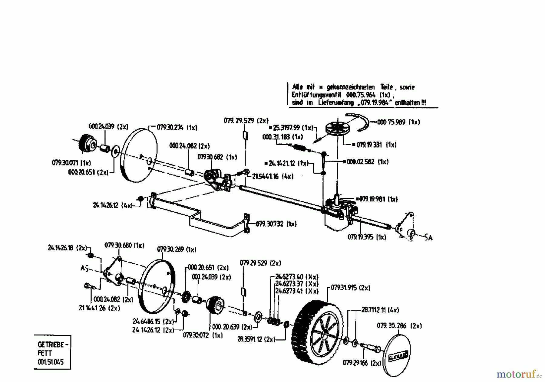  Gutbrod Motormäher mit Antrieb HB 42 RL 04029.01  (1995) Getriebe, Räder