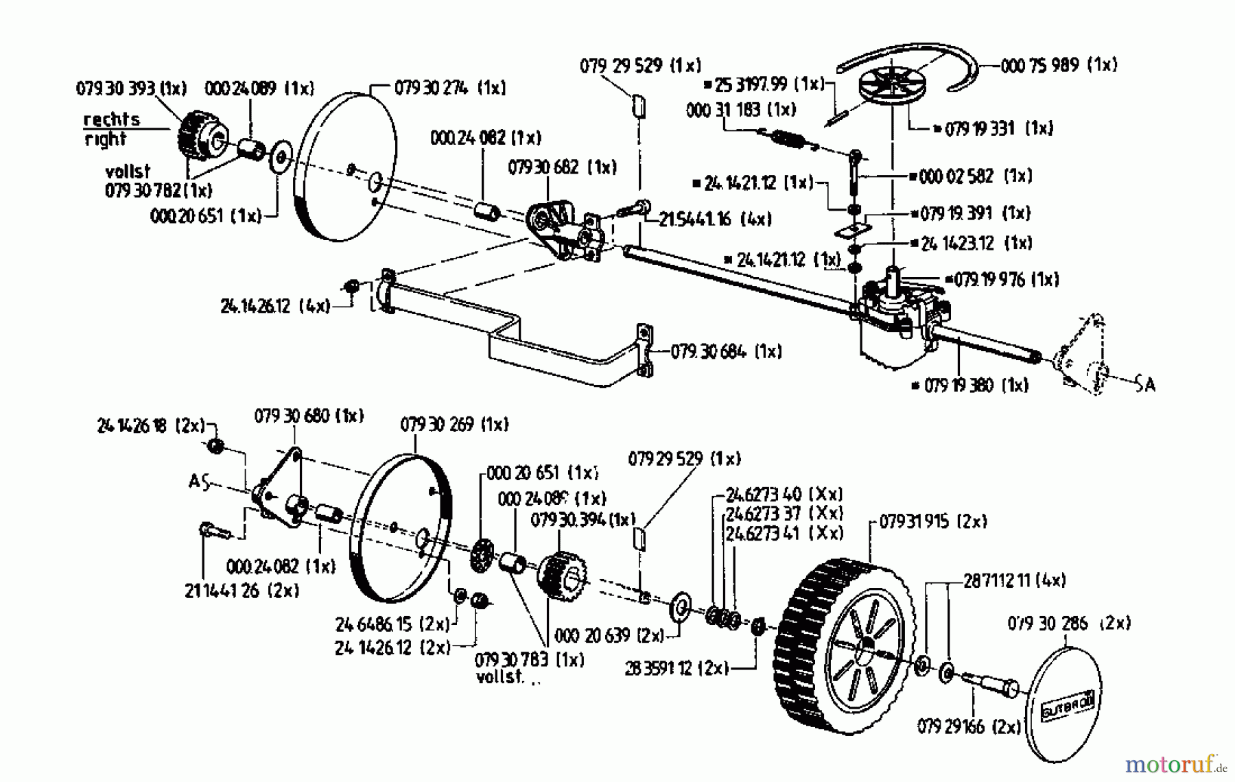  Gutbrod Motormäher mit Antrieb HB 48 REL 02815.05  (1996) Getriebe, Räder