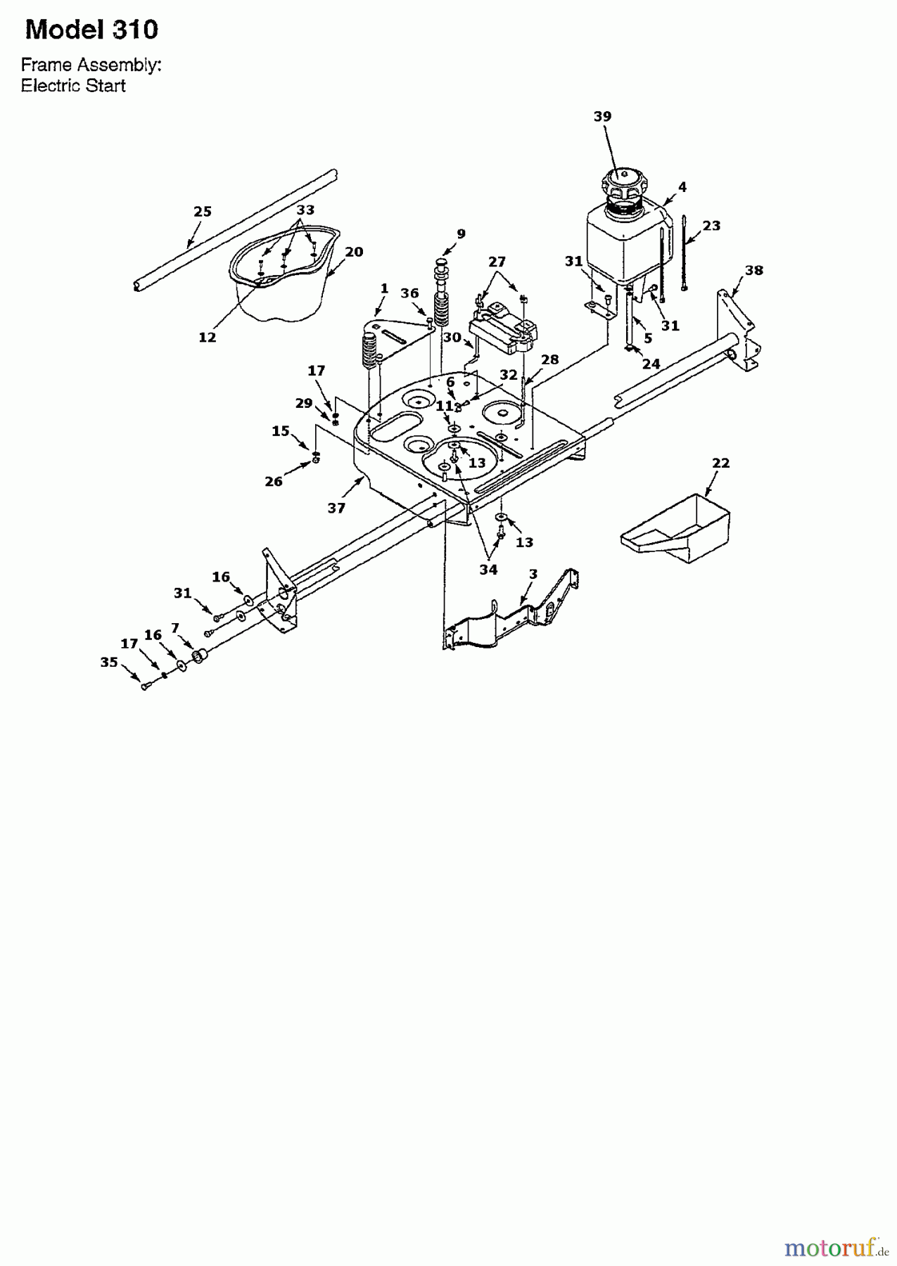  Yard-Man Rasentraktoren Beetle 13A-310-643  (1997) Rahmen, Tank