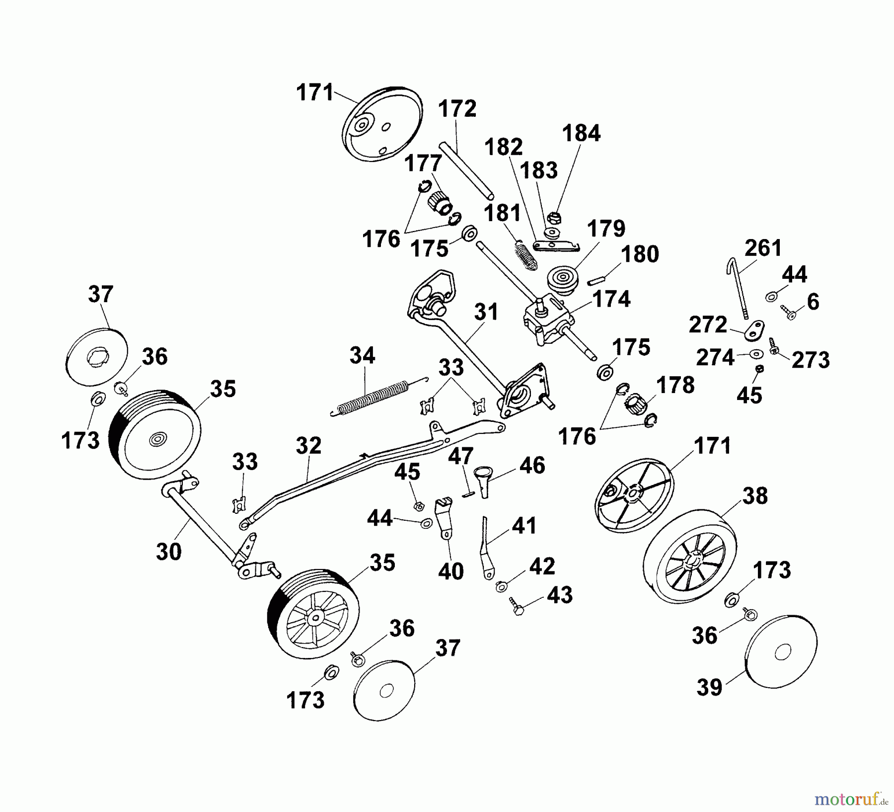  Wolf-Garten Motormäher mit Antrieb Concept 43 BA 4350000 Serie B-D  (2003) Räder, Schnitthöhenverstellung