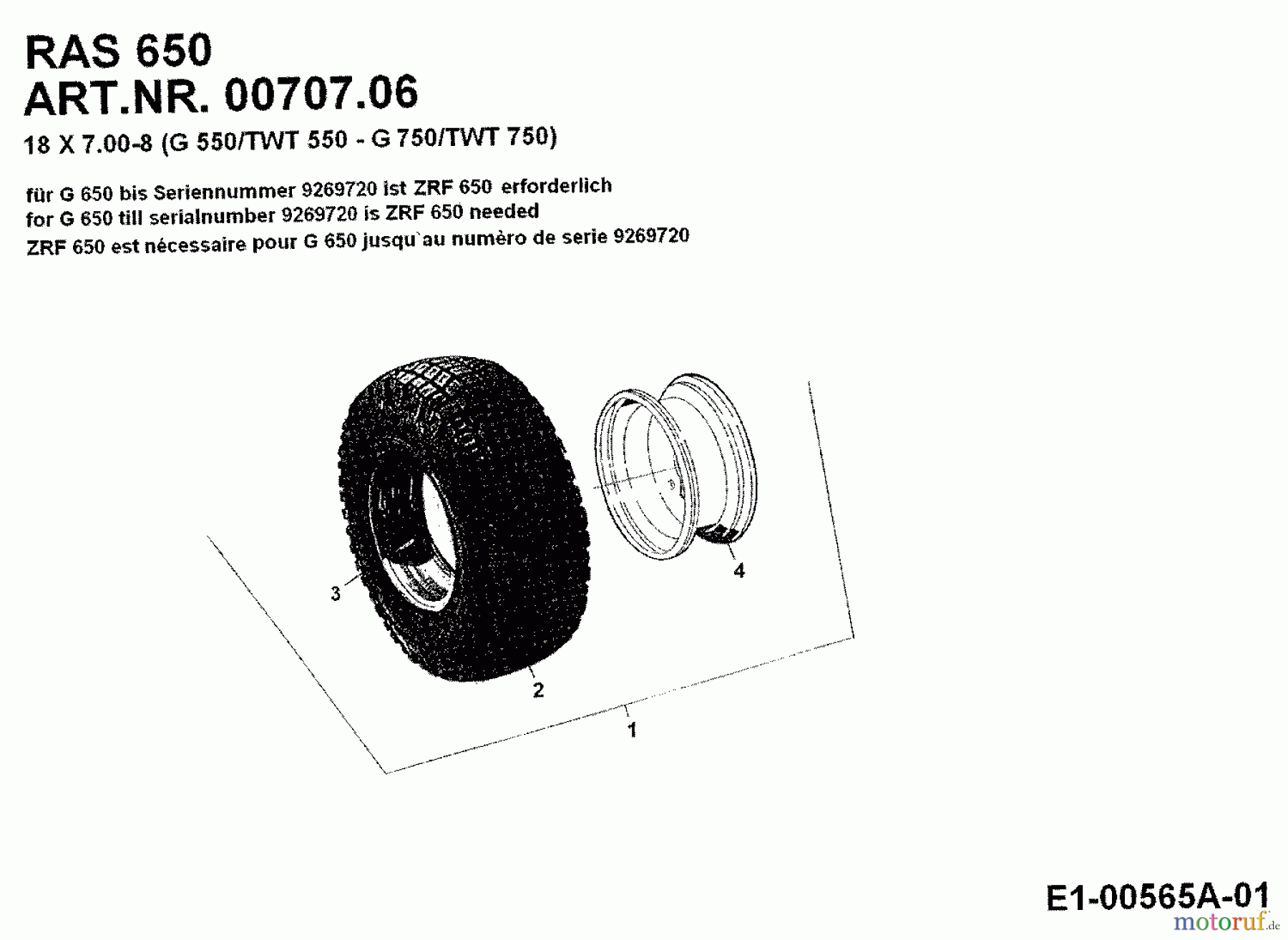  MTD Zubehör Zubehör Einachser Räder RAS 650 für 550, 650 00707.06  (1992) Räder