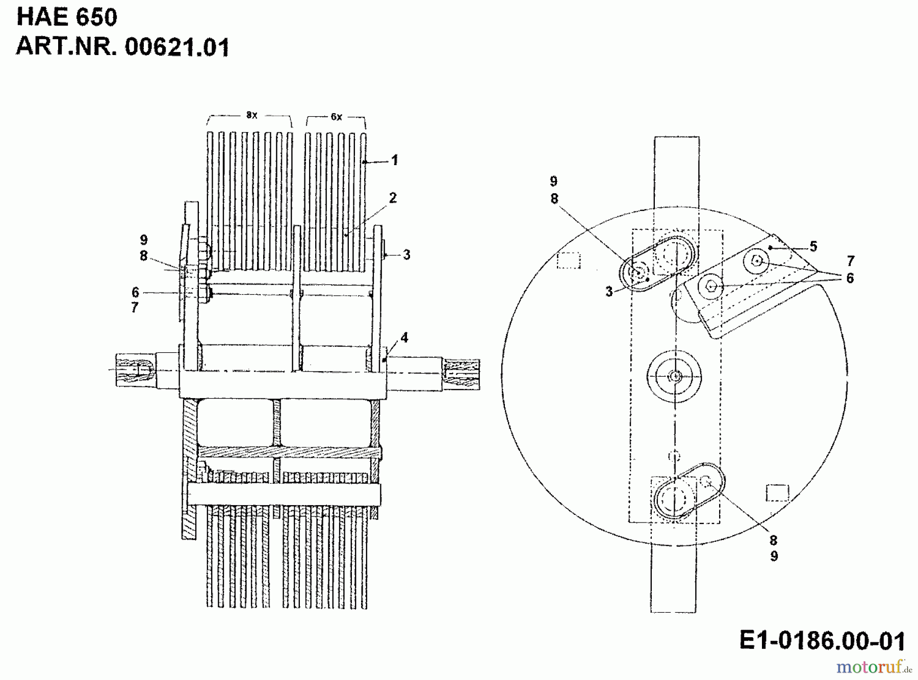  MTD Zubehör Zubehör Einachser Häcksler HAE 650 für 550-750 00621.01  (1992) Messerträger mit Messern