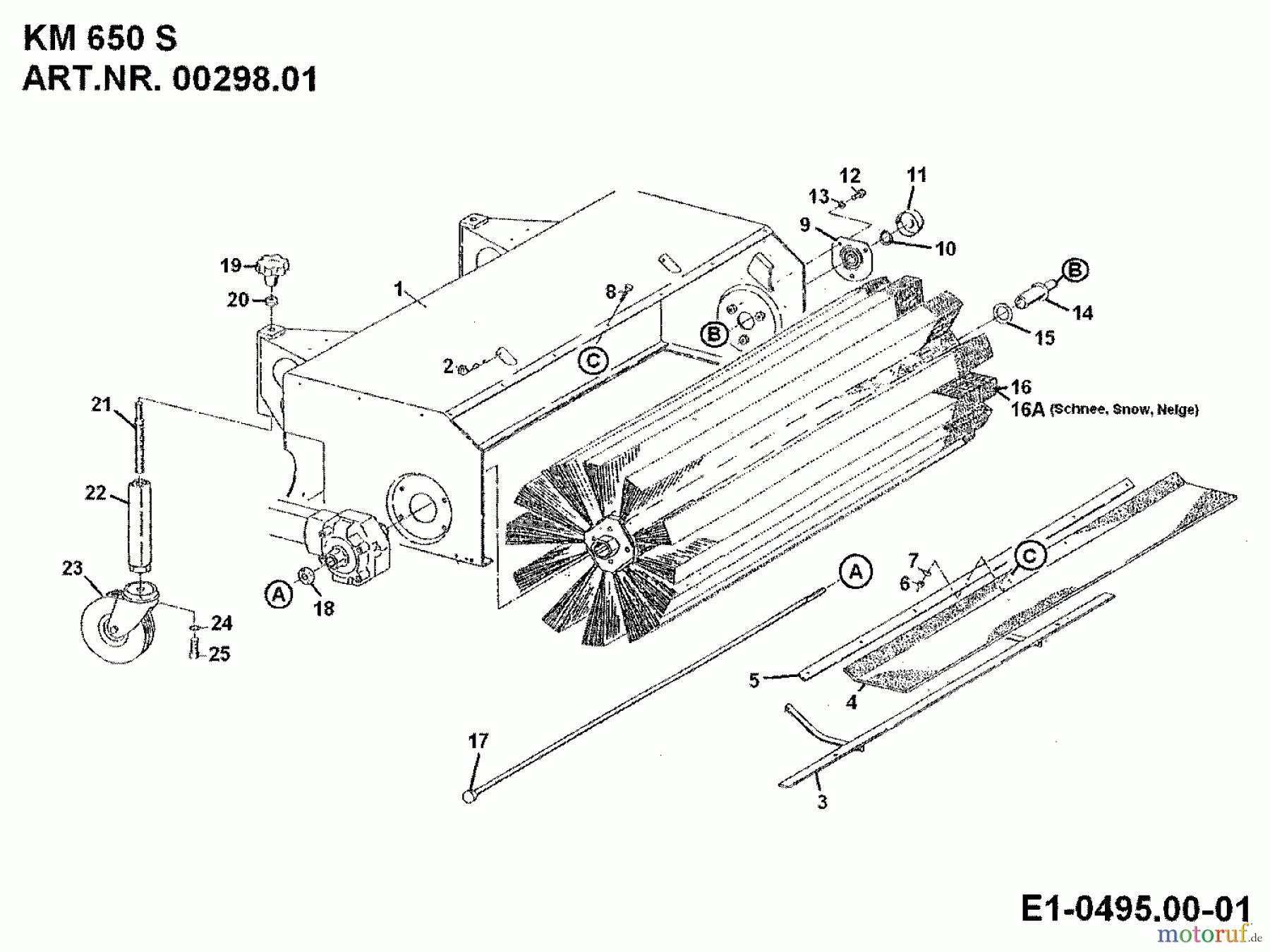  MTD Zubehör Zubehör Einachser Frontkehrmaschine KM 650 S für 550-750 00298.01  (1994) Kehrwalze, Stützrad