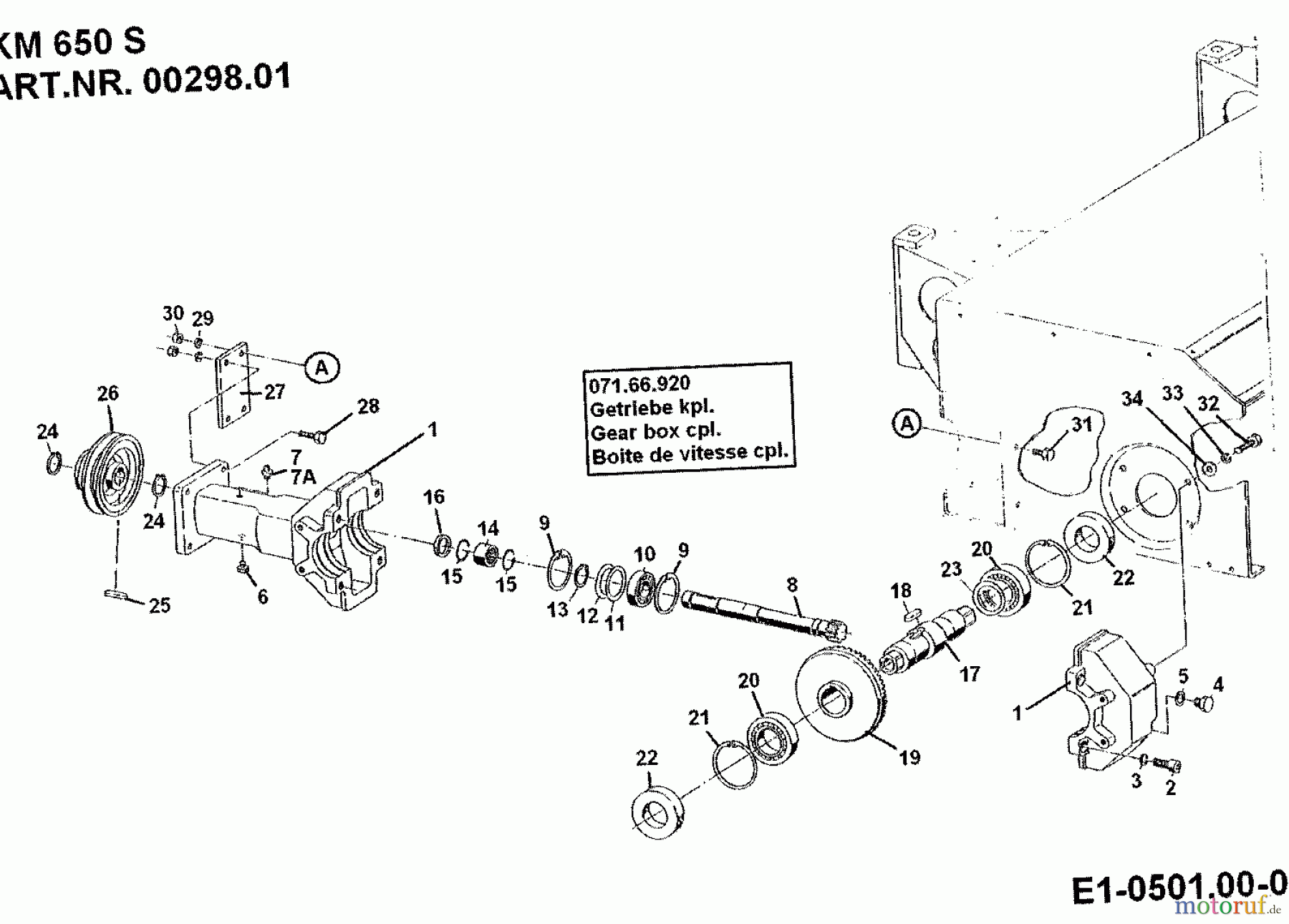  MTD Zubehör Zubehör Einachser Frontkehrmaschine KM 650 S für 550-750 00298.01  (1994) Getriebe