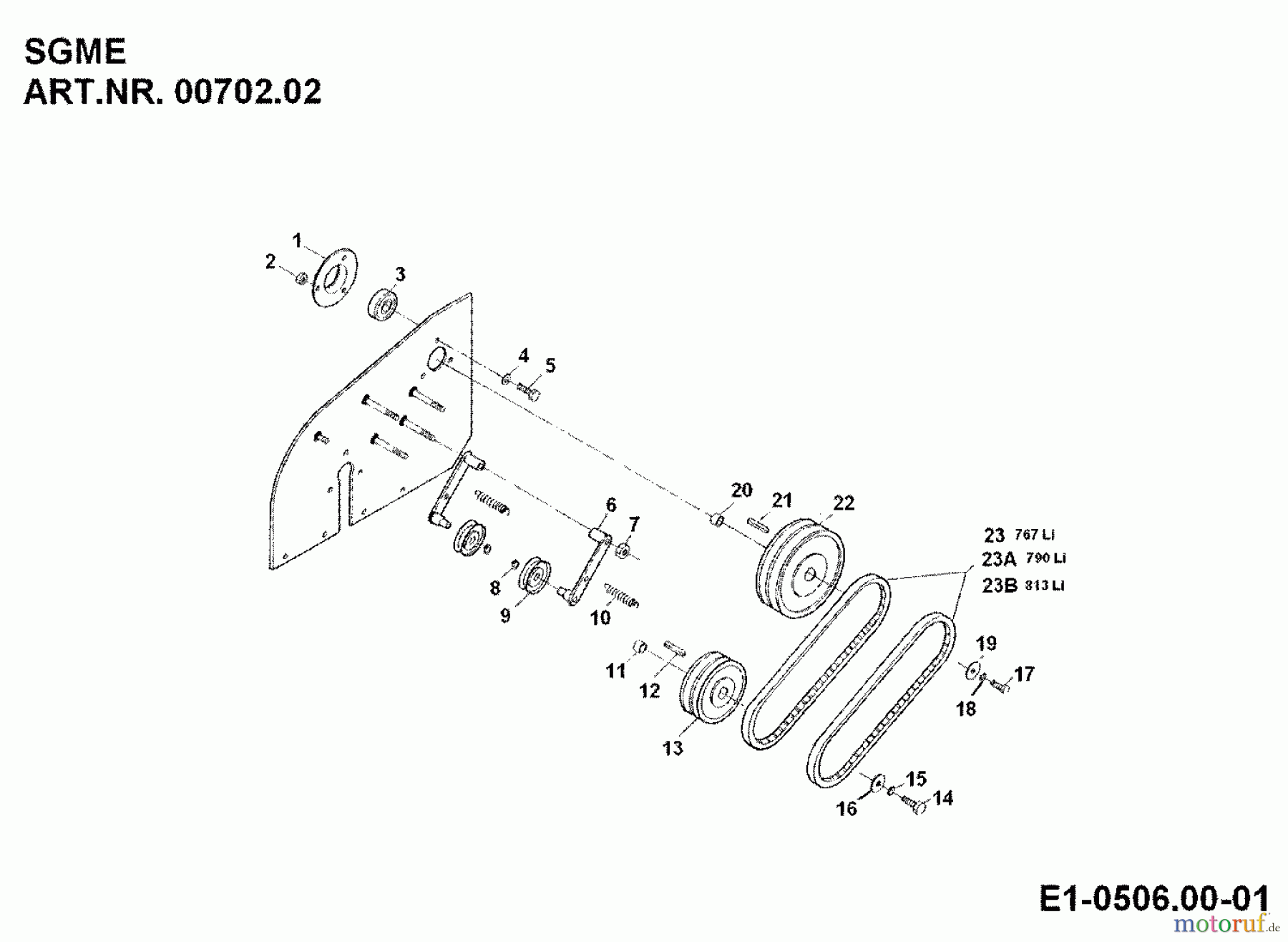  MTD Zubehör Zubehör Einachser Schlegelmähwerk SGME für 550-750 00702.02  (1995) Fräsantrieb