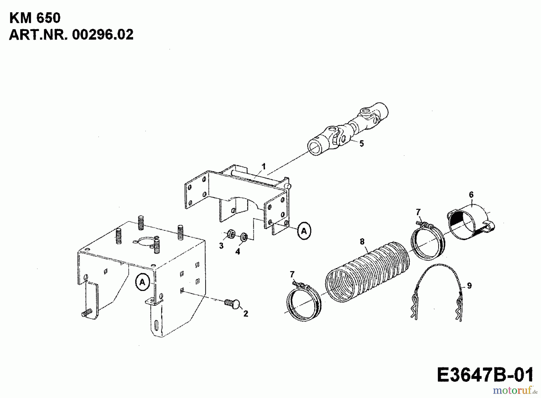  MTD Zubehör Zubehör Einachser Frontkehrmaschine KM 650 für 550-750 00296.02  (1989) Gelenkwelle