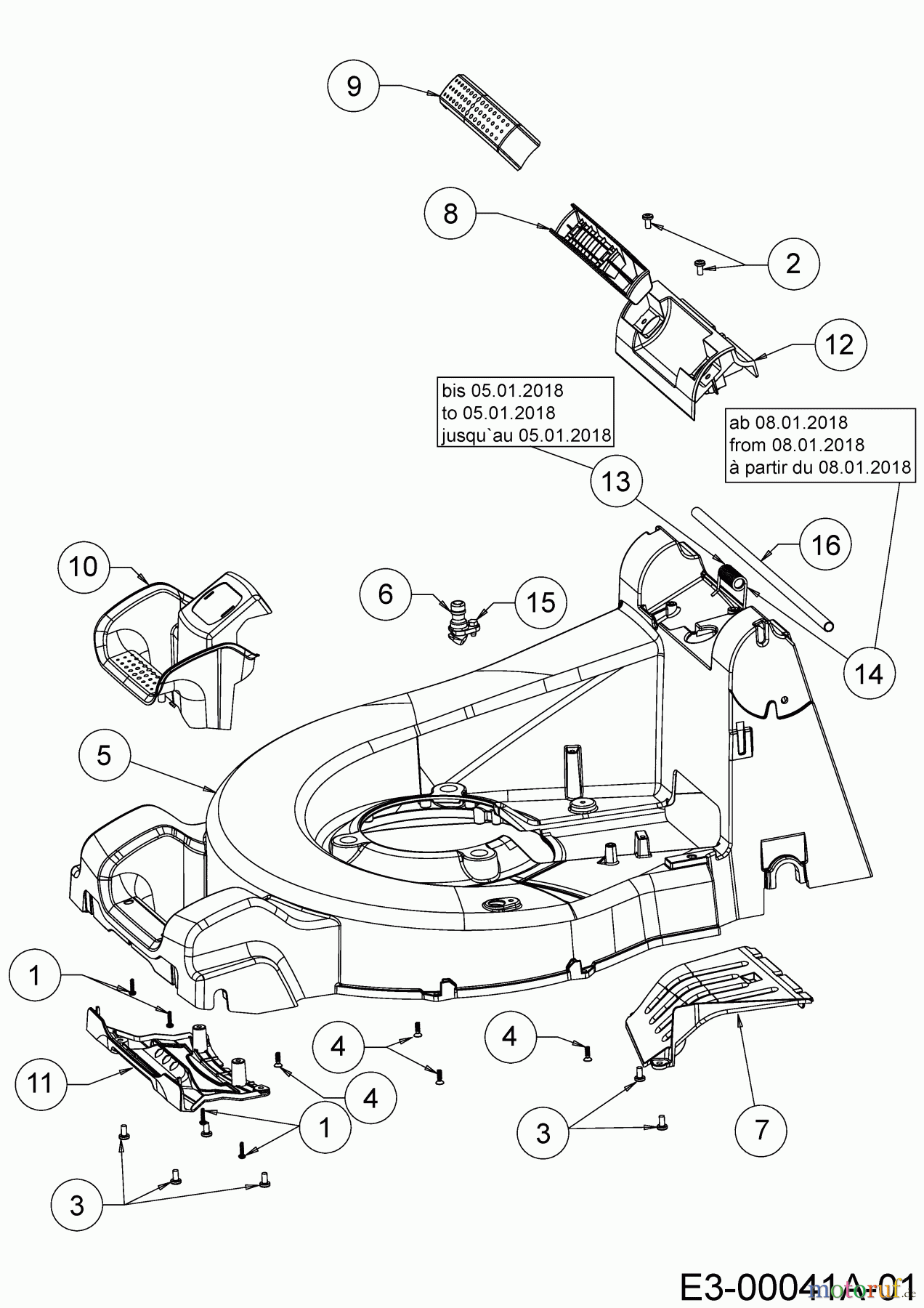  Cub Cadet Motormäher mit Antrieb XM2 ER53E 12ARZA9A603  (2018) Leitstück hinten, Mähwerksgehäuse, Stange für Heckklappe, Seitenverkleidungen