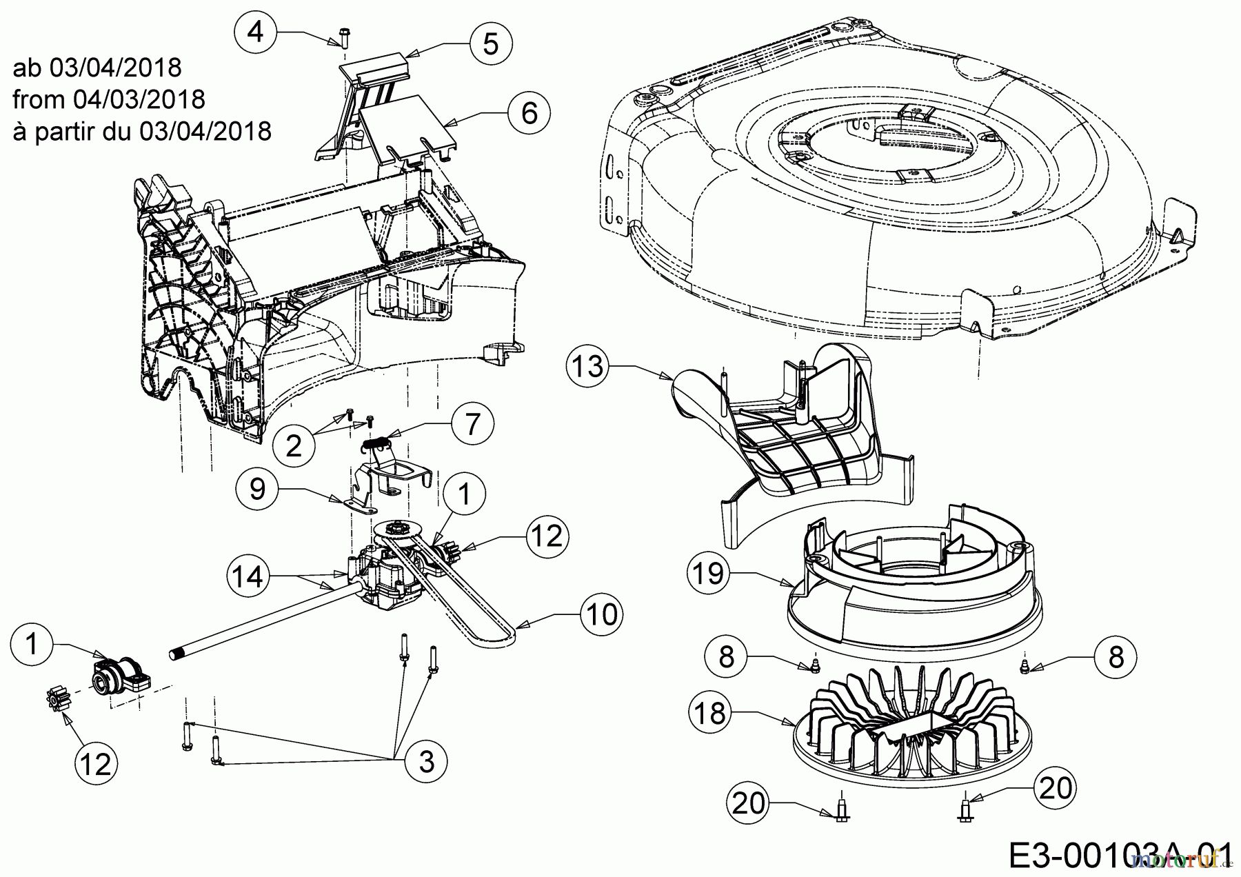  Wolf-Garten Motormäher mit Antrieb WA 53 AHW 12A-PV5L650  (2018) Getriebe, Keilriemen, Lüfterrad ab 03/04/2018