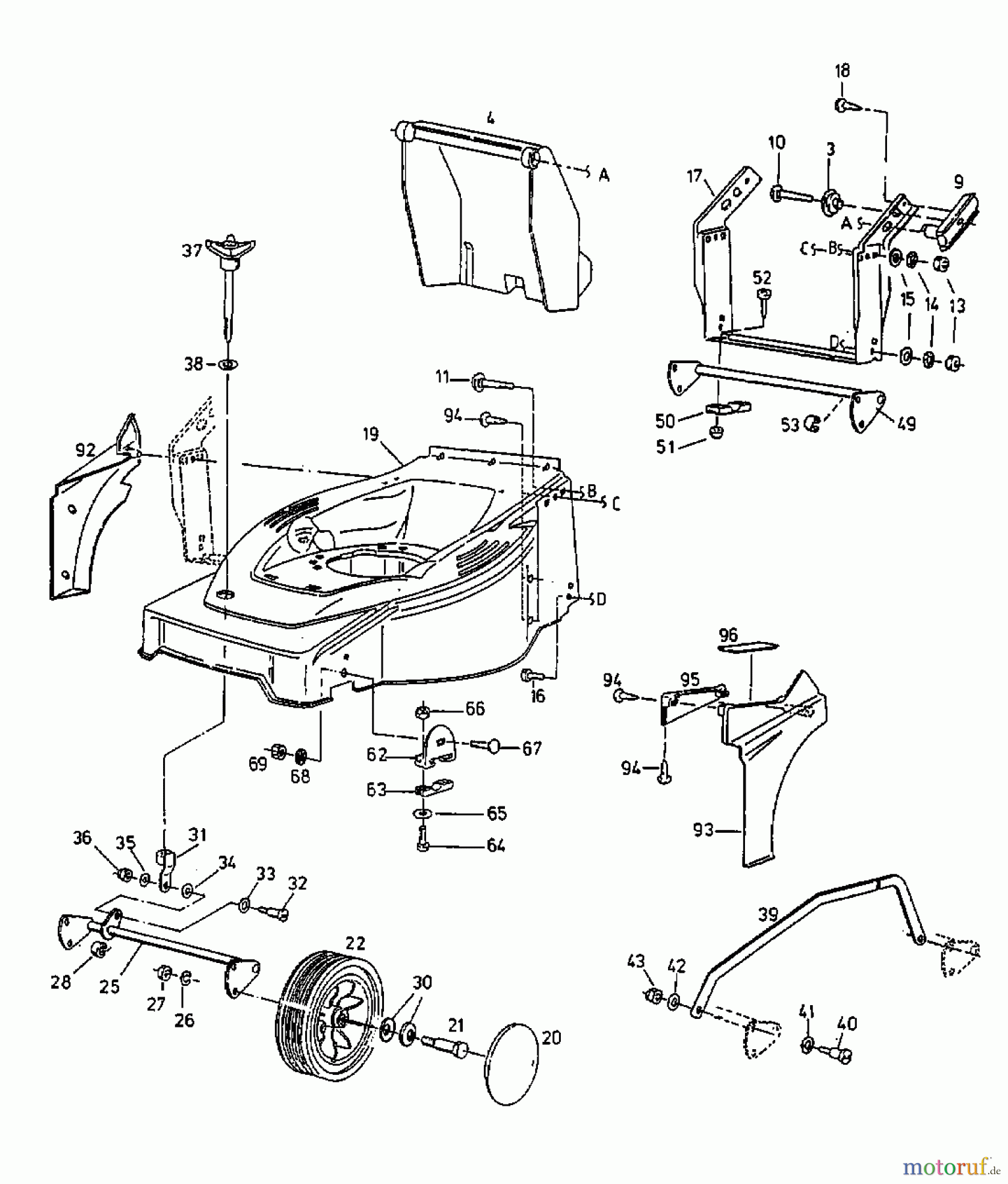  Gutbrod Elektromäher HE 42 L 18A-L5F-604  (1998) Höhenverstellung, Räder