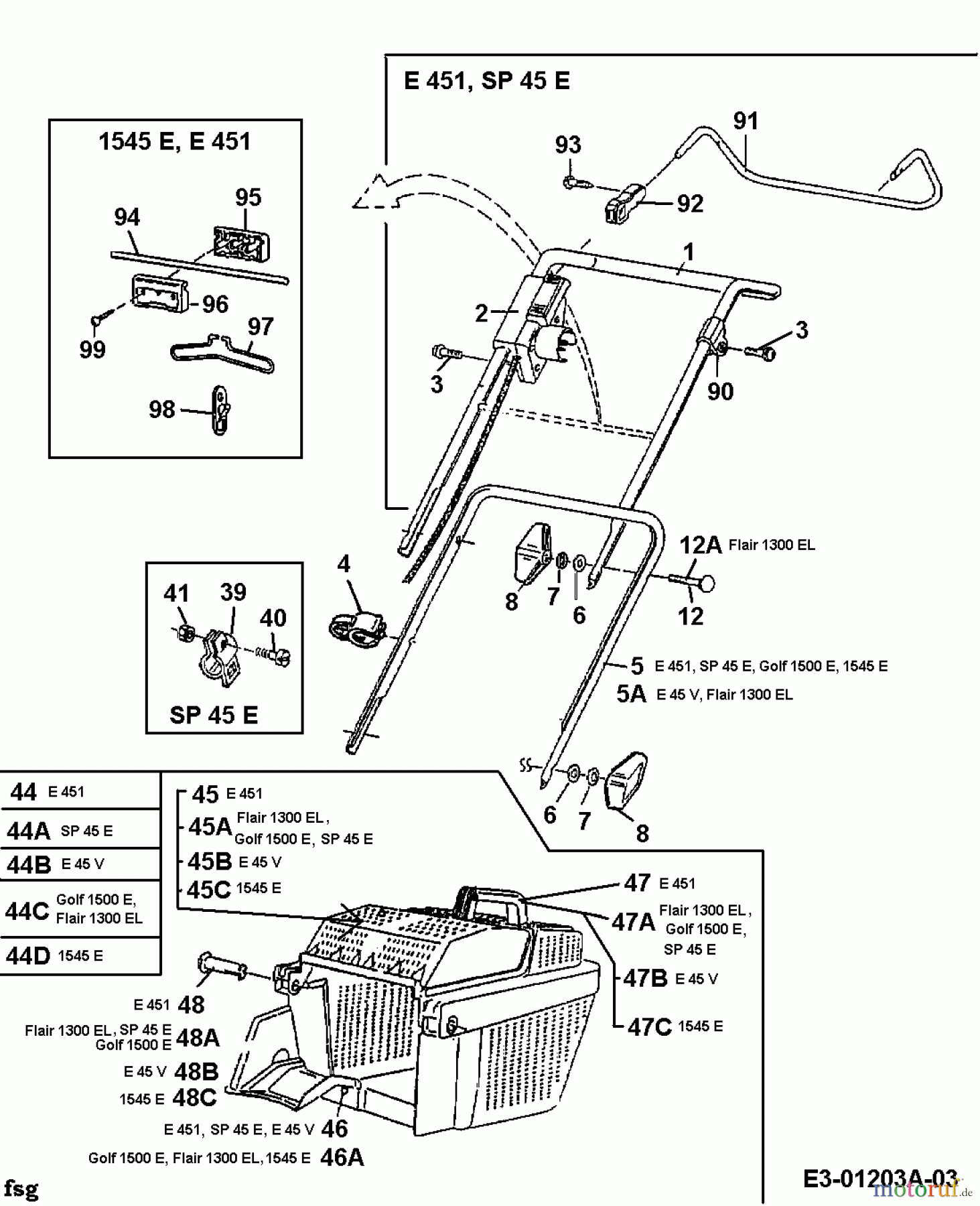  Floraself Elektromäher 1545 E 18A-T1G-668  (1998) Grasfangkorb, Holm