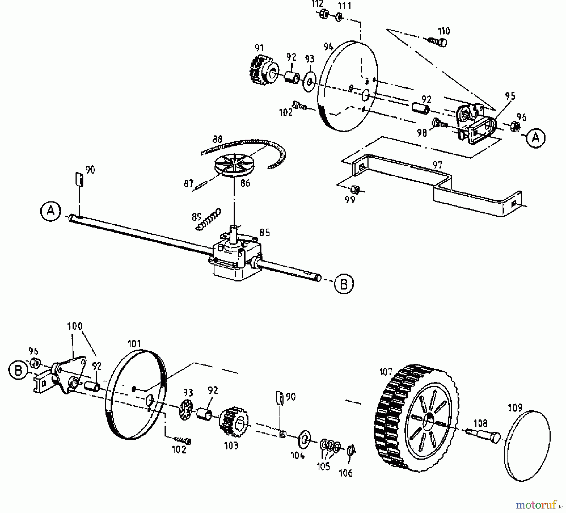  MTD Motormäher mit Antrieb GES 45 C 12A-T33Y678  (1998) Getriebe, Räder