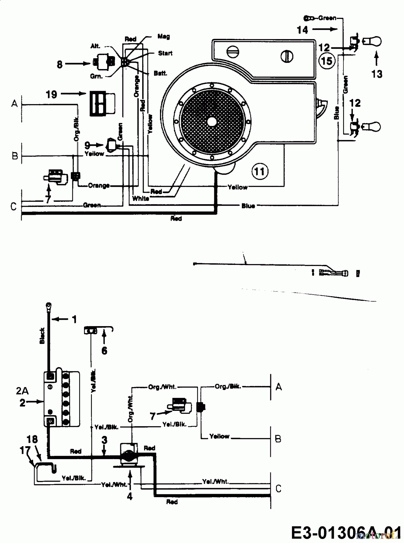  Yard-Man ältere Modelle Rasentraktoren TF 4130 13AA474F643  (2001) Schaltplan Einzylinder