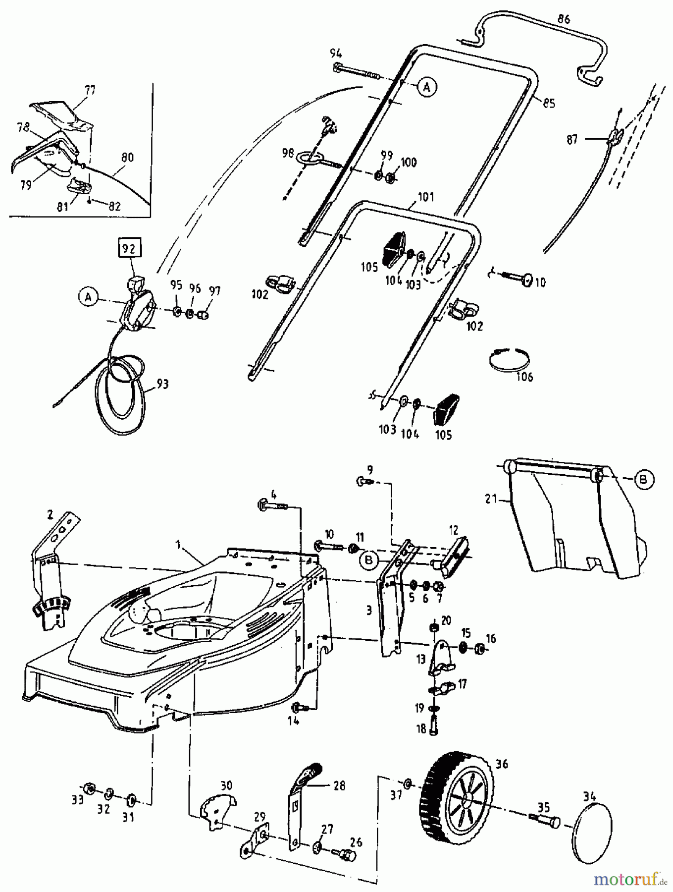  MTD Motormäher mit Antrieb GES 45 12B-T02Z678  (2000) Holm, Räder, Schnitthöhenverstellung