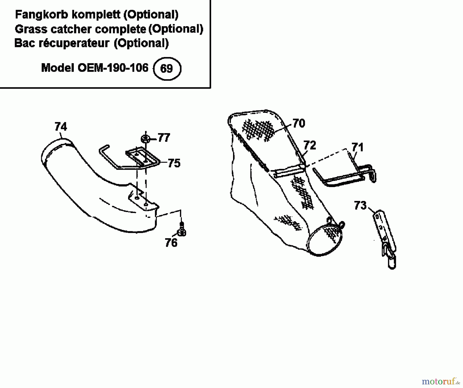  MTD Zubehör Zubehör Rasenmäher Grasfangvorrichtung 106 - für Seitenauswerfer OEM-190-106  (2000) Grasfangkorb