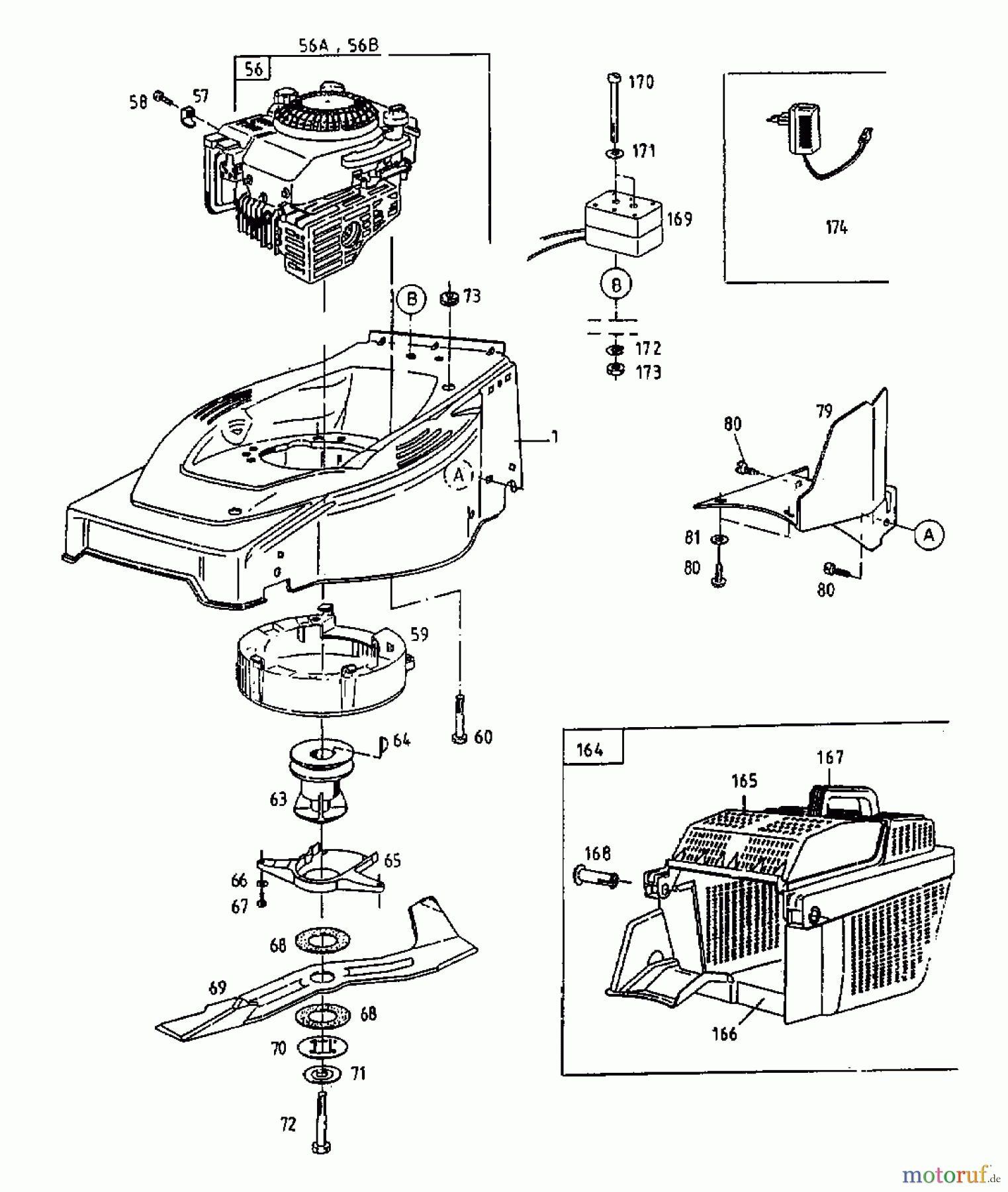  Gutbrod Motormäher mit Antrieb HB 48 REL 12AET58W604  (2000) Elektroteile, Grasfangkorb, Messer, Motor