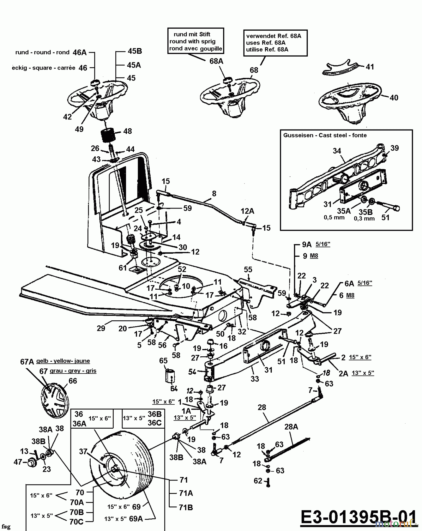  MTD Rasentraktoren J 124 13AH455A661  (2000) Lenkung, Räder vorne, Vorderachse