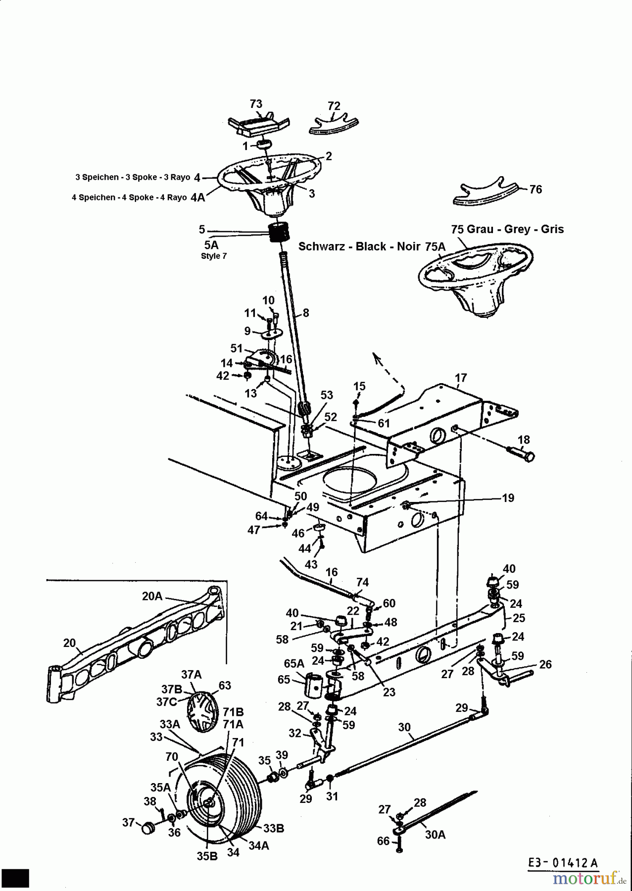  Bricobi Rasentraktoren BA 13/1020 13CA763N601  (1999) Lenkung, Räder vorne, Vorderachse