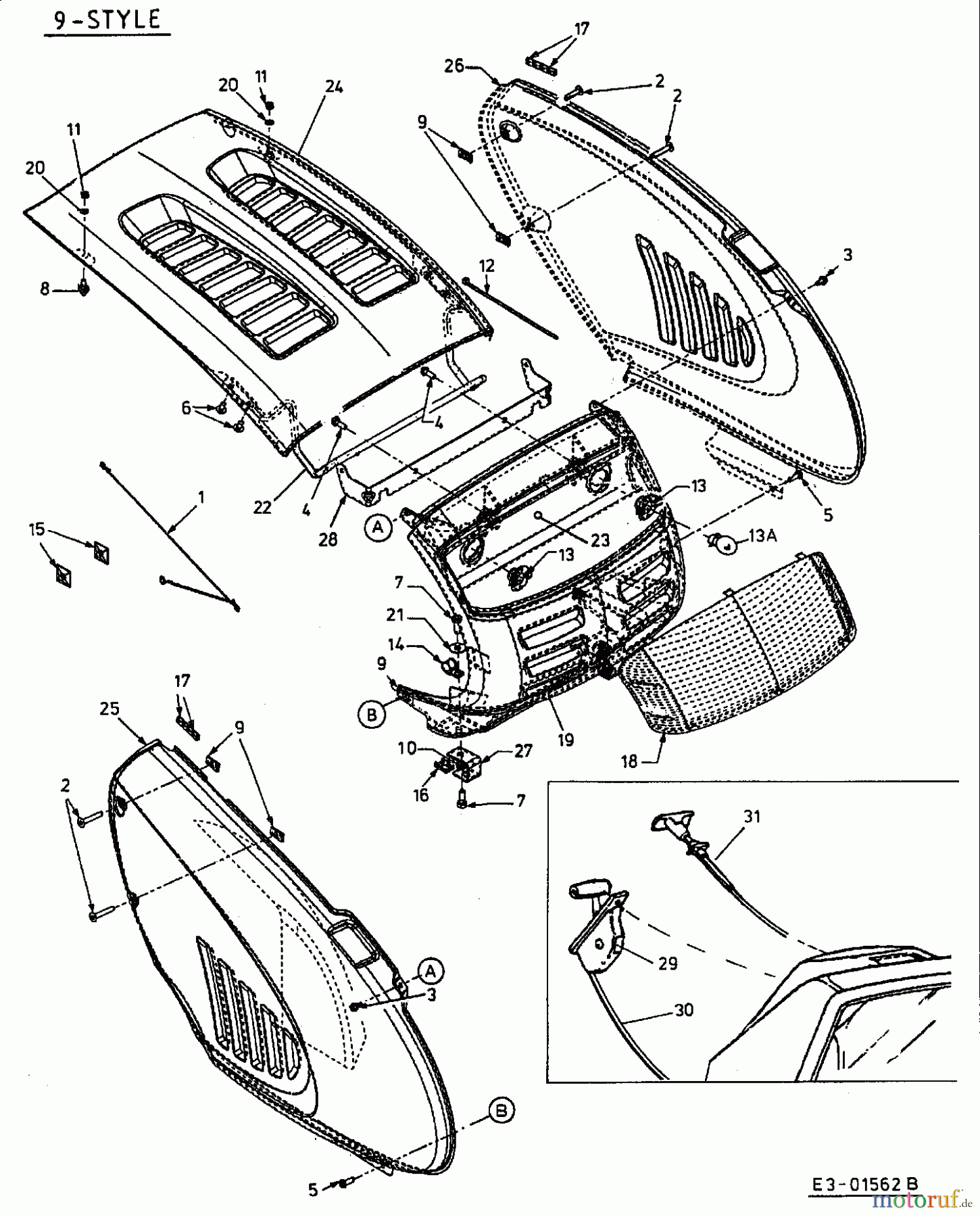  Fleurelle Rasentraktoren AMH 1152 13AB459A619  (2001) Motorhaube 9-Style