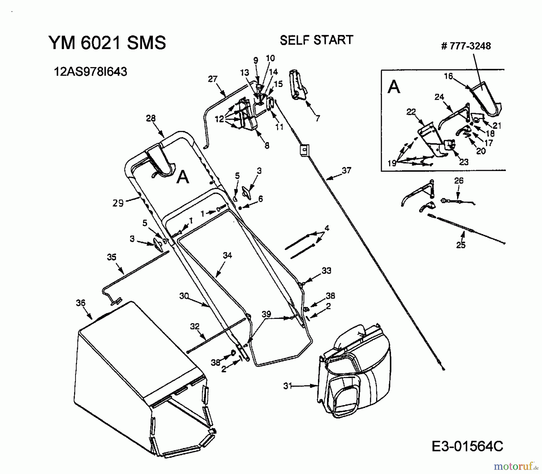  Yard-Man Motormäher mit Antrieb YM 6021 SMS 12AS979T643  (2002) Grasfangsack, Holm