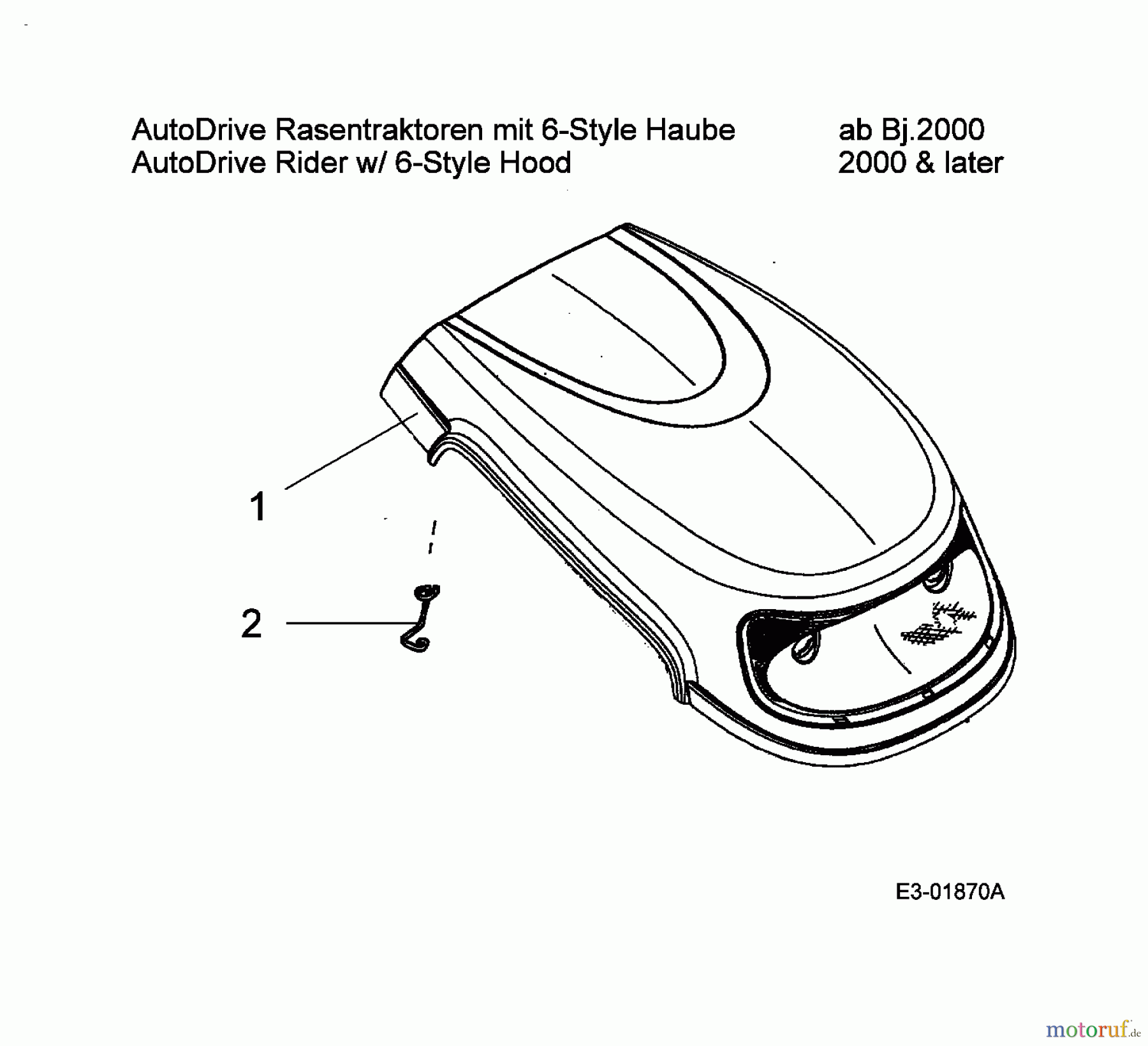  Gutbrod ältere Modelle Rasentraktoren GLX 107 SAL 13AE506G690  (2002) Motorhaube 6-Style