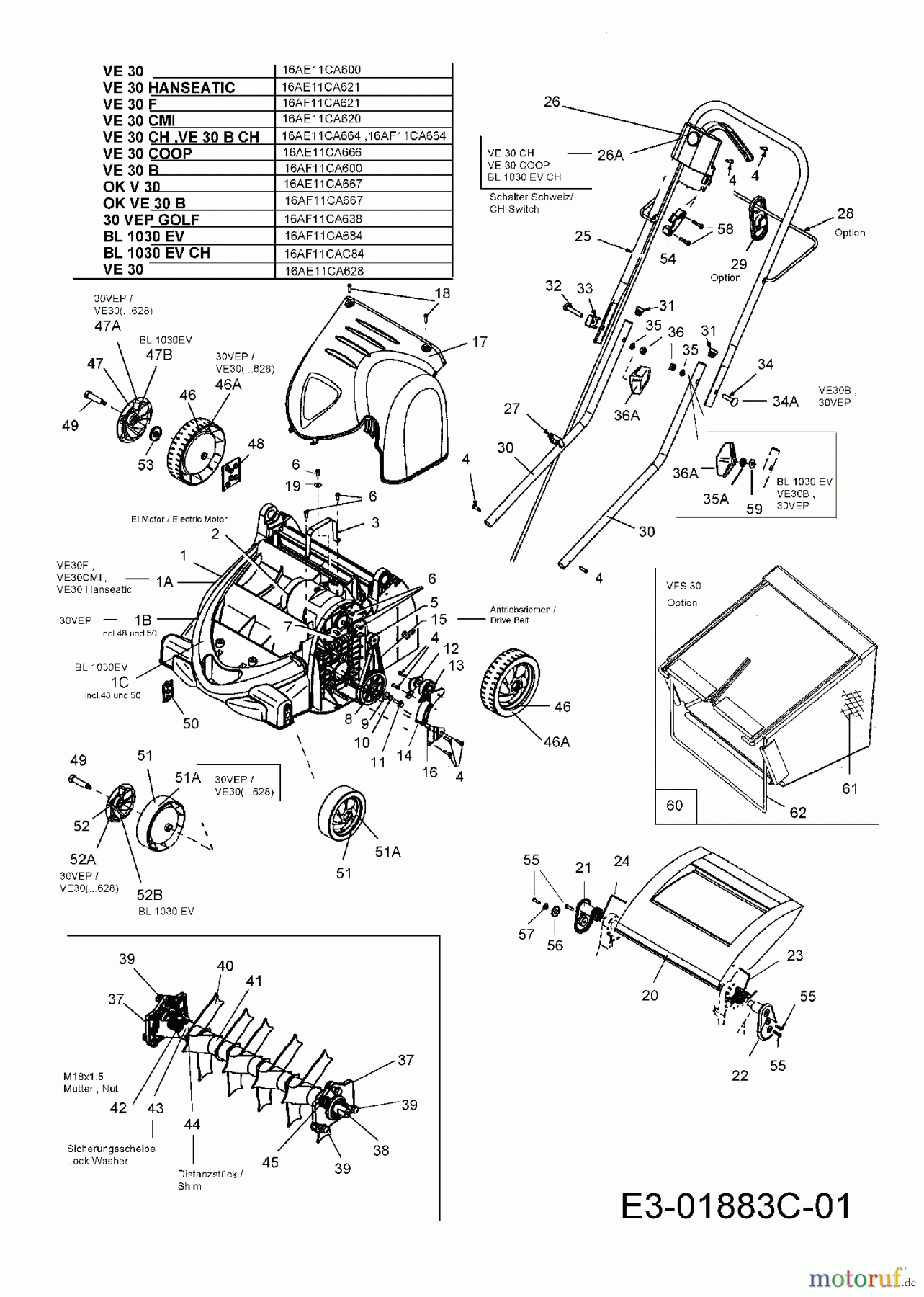  Bolens Elektrovertikutierer BL 1030 EV 16AF11CAC84  (2006) Grundgerät