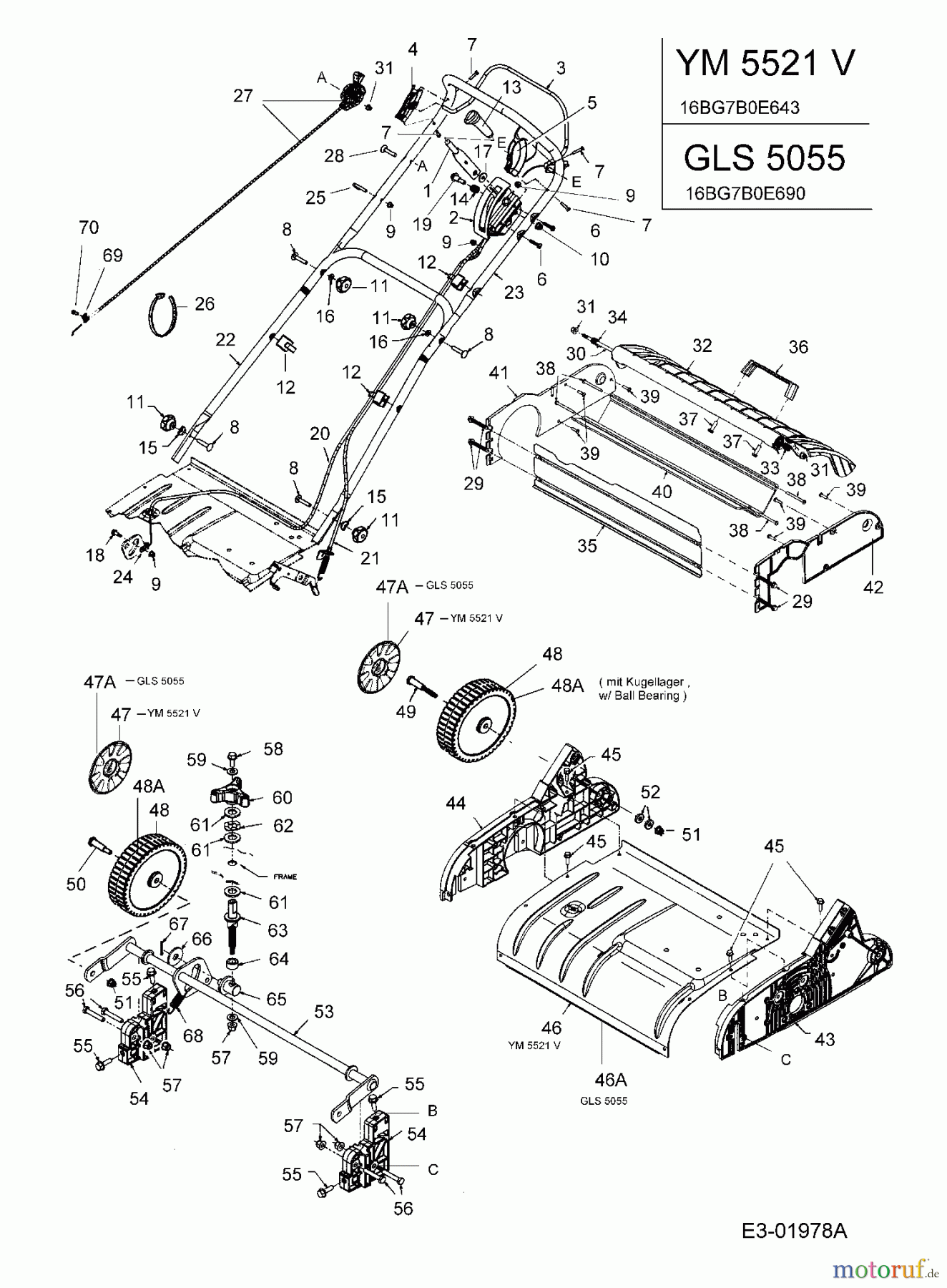  Gutbrod ältere Modelle Motorvertikutierer GLS 5055 16BG7B0E690  (2005) Holm, Höhenverstellung, Räder