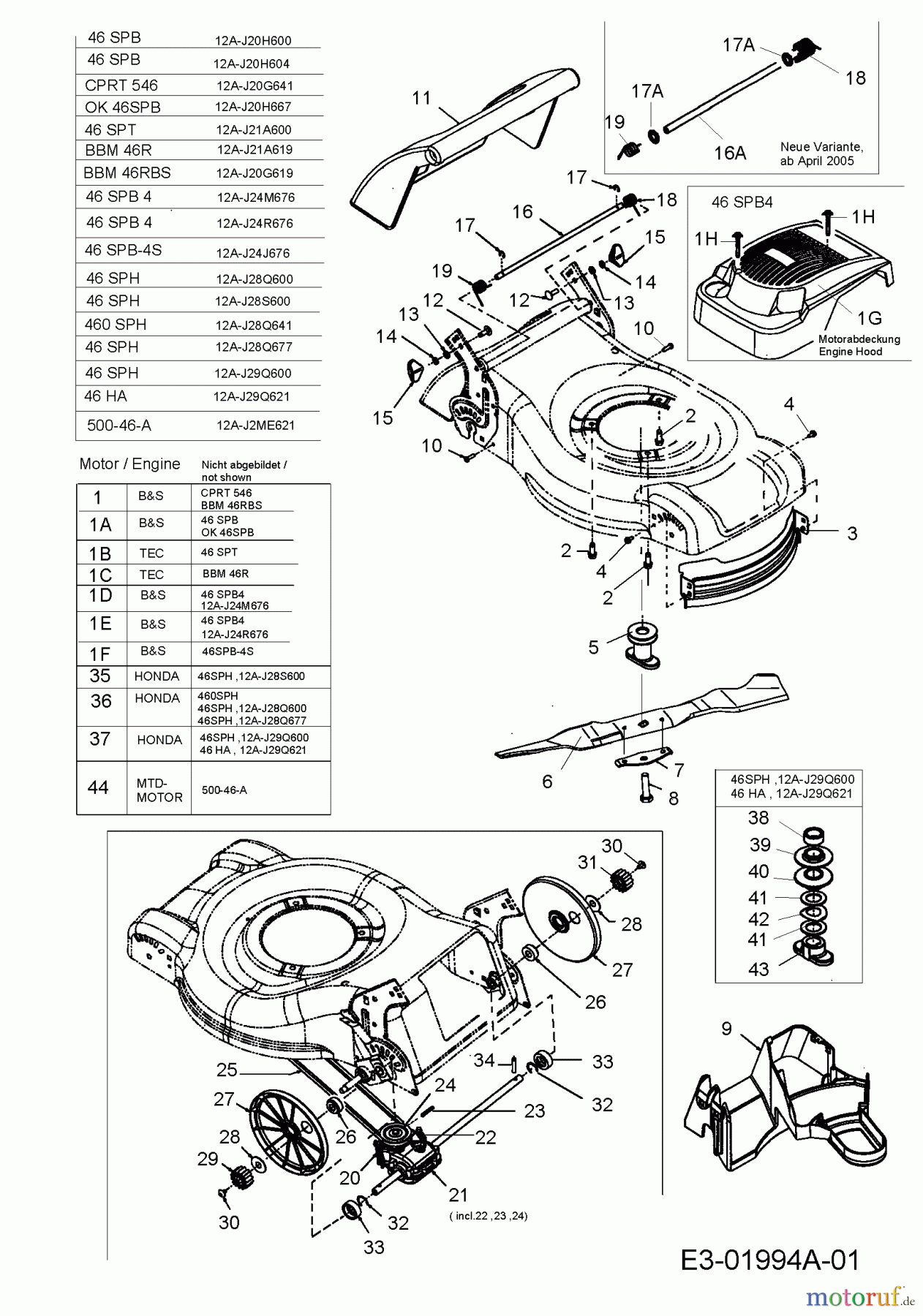  MTD Motormäher mit Antrieb 46 SPB-4 12A-J24M676  (2005) Getriebe, Messer, Motor