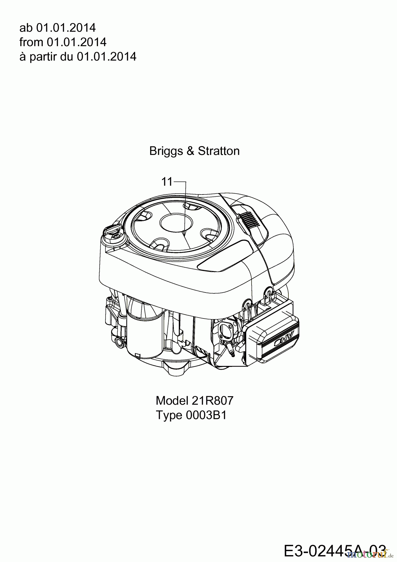  Bestgreen Rasentraktoren BG 1392 RBK 13HH765E655  (2016) Motor Briggs & Stratton ab 01.01.2014