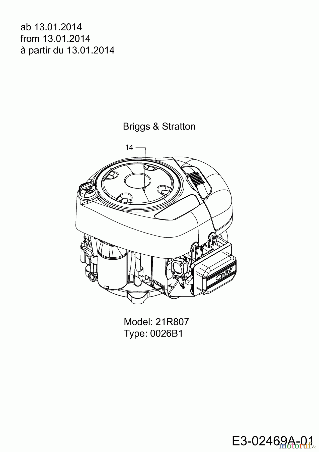  Blisar Rasentraktoren GE 130 13HH763E607  (2014) Motor Briggs & Stratton ab 13.01.2014