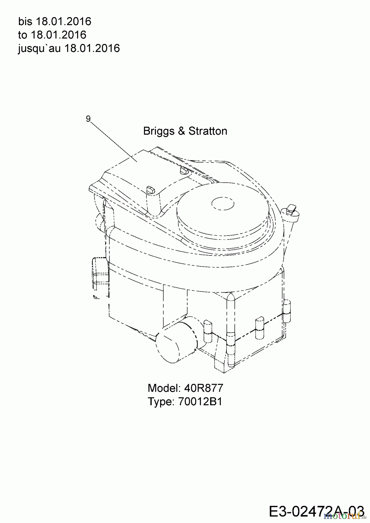  Blisar Rasentraktoren GN 222 13HU763N607  (2016) Motor Briggs & Stratton bis 18.01.2016