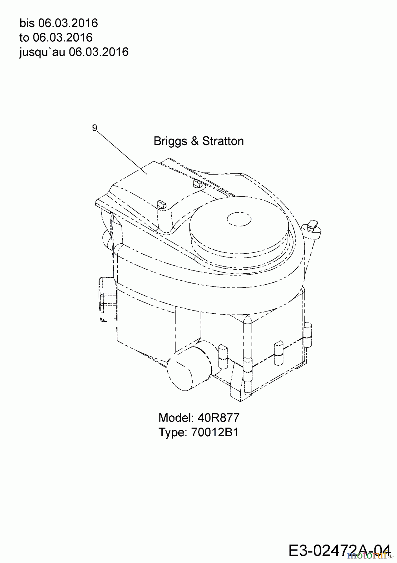  MTD Rasentraktoren 220/105 H 13HU99KN676  (2016) Motor Briggs & Stratton bis 06.03.2016