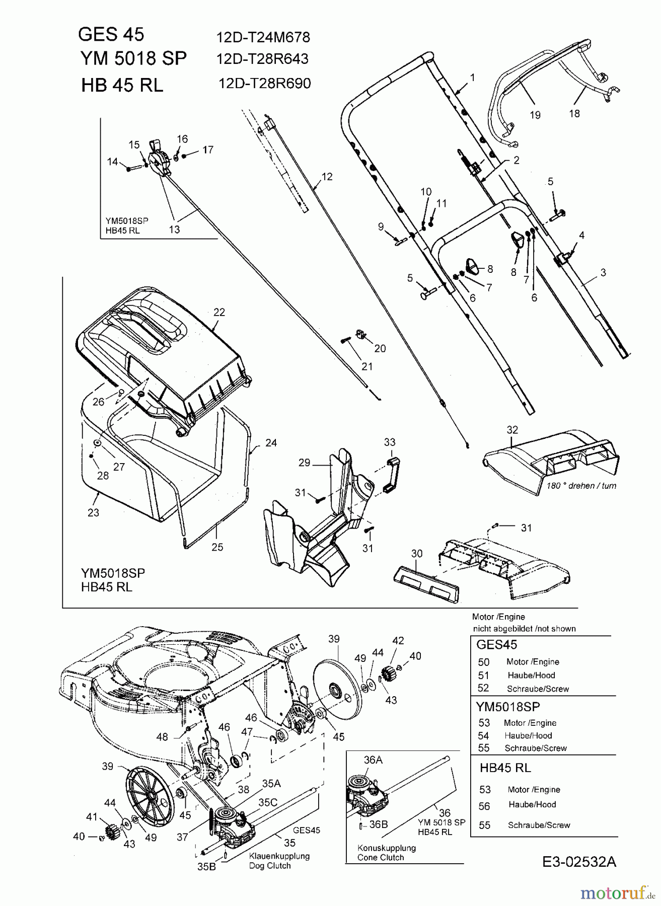  Yard-Man Motormäher mit Antrieb YM 5018 SP 12D-T28R643  (2005) Getriebe, Grasfangsack, Holm, Motor