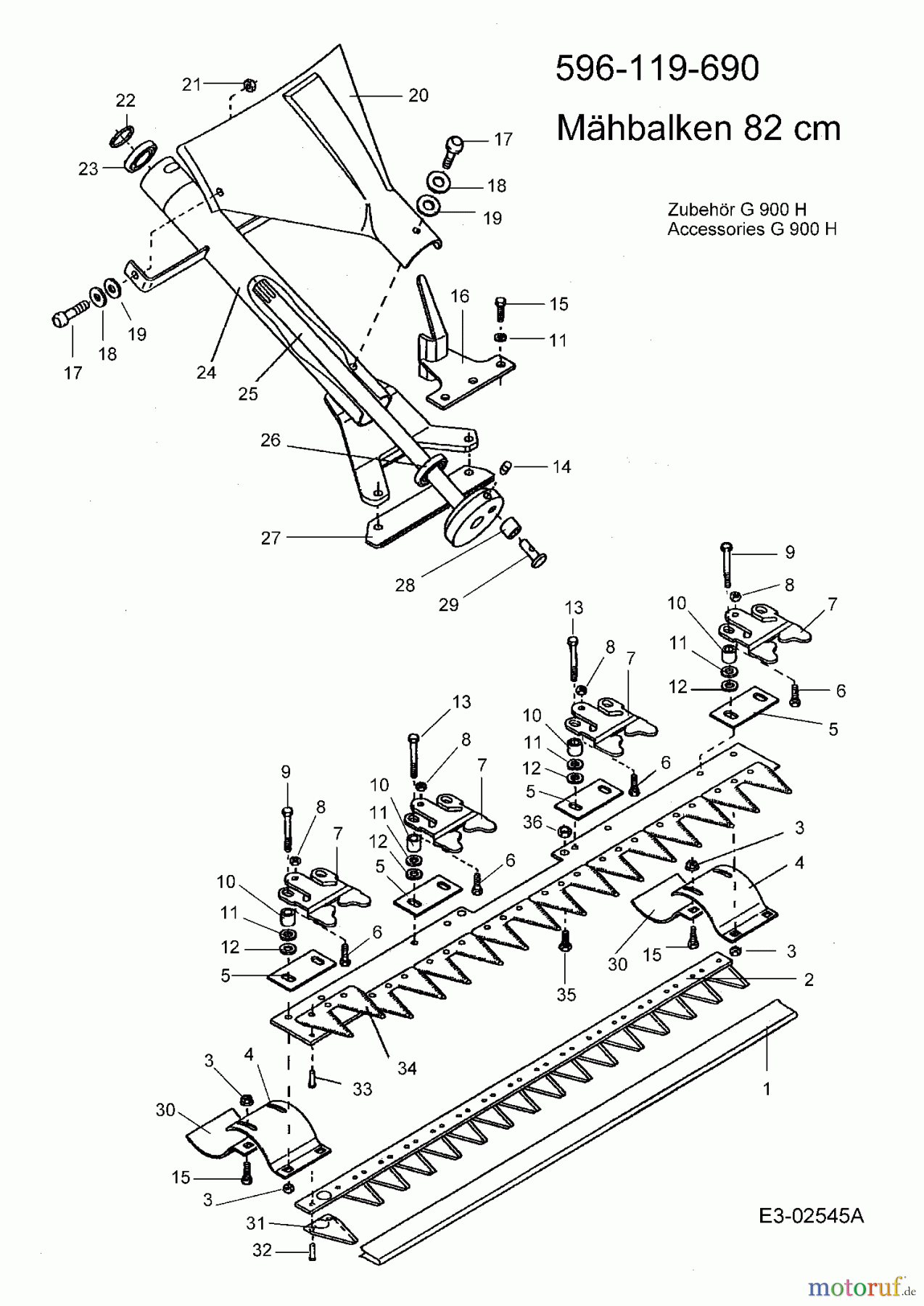  MTD Zubehör Zubehör Einachser Universalmähbalken 82cm für G 900 H 596-119-690  (2005) Mähbalken