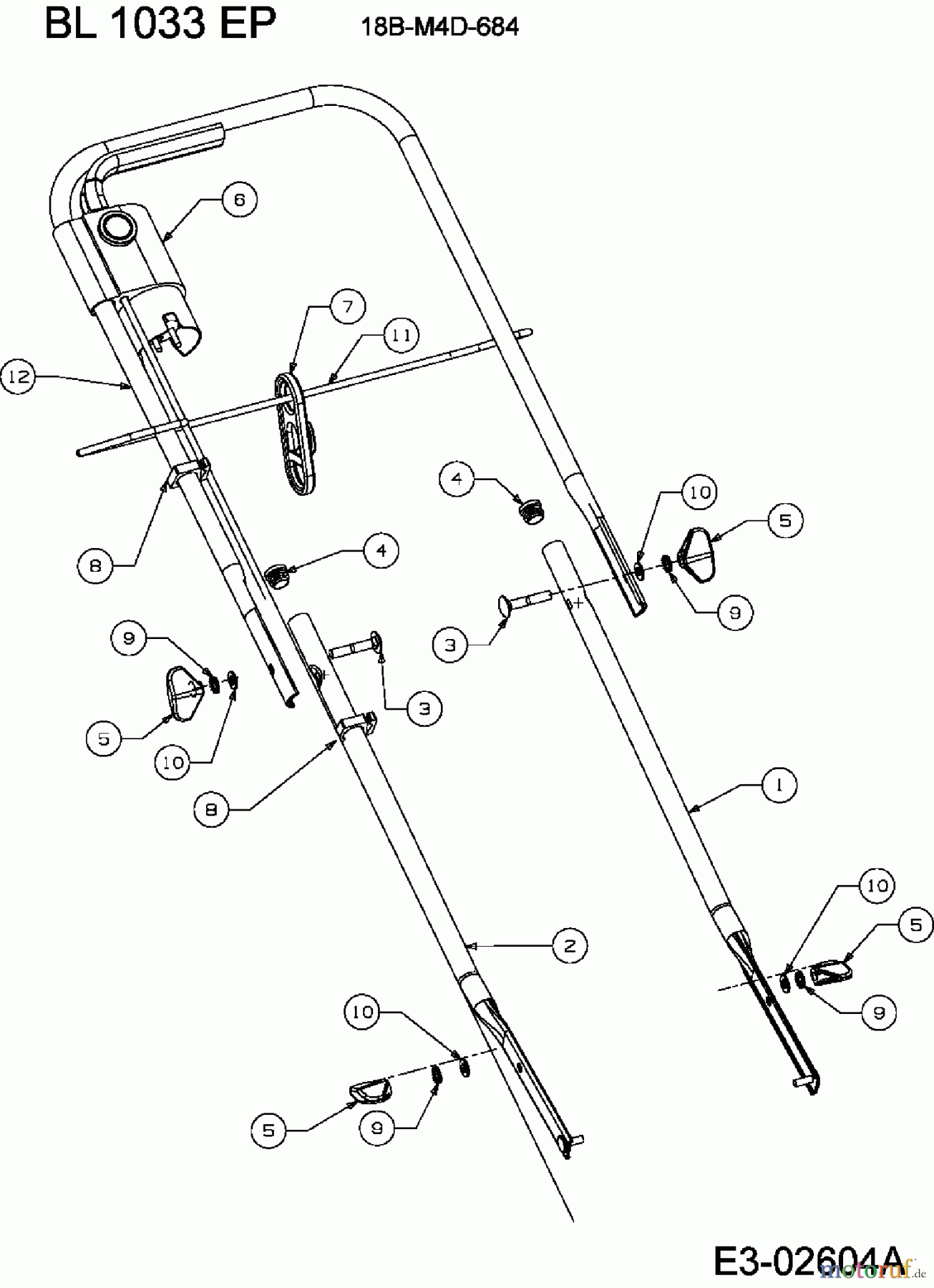  Bolens ältere Modelle Elektromäher BL 1033 EP 18B-M4D-684  (2006) Holm