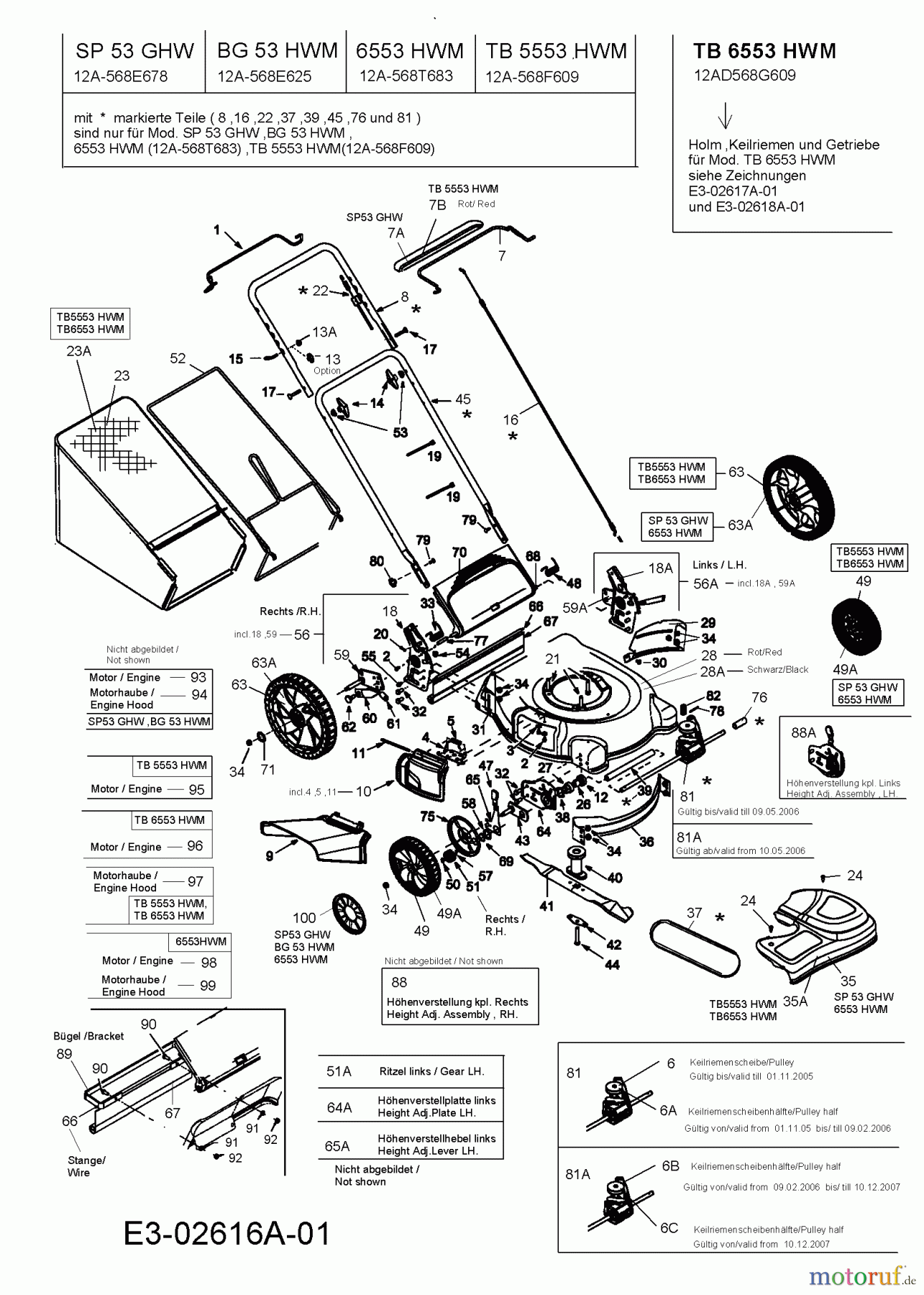  MTD ältere Modelle Motormäher mit Antrieb SP 53 GHW 12A-568E678  (2006) Grundgerät